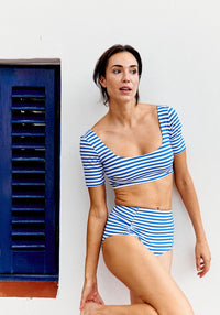 Slip baie femei protecție UV - Leandra Cobalt Stripe Canopea HipHip.ro