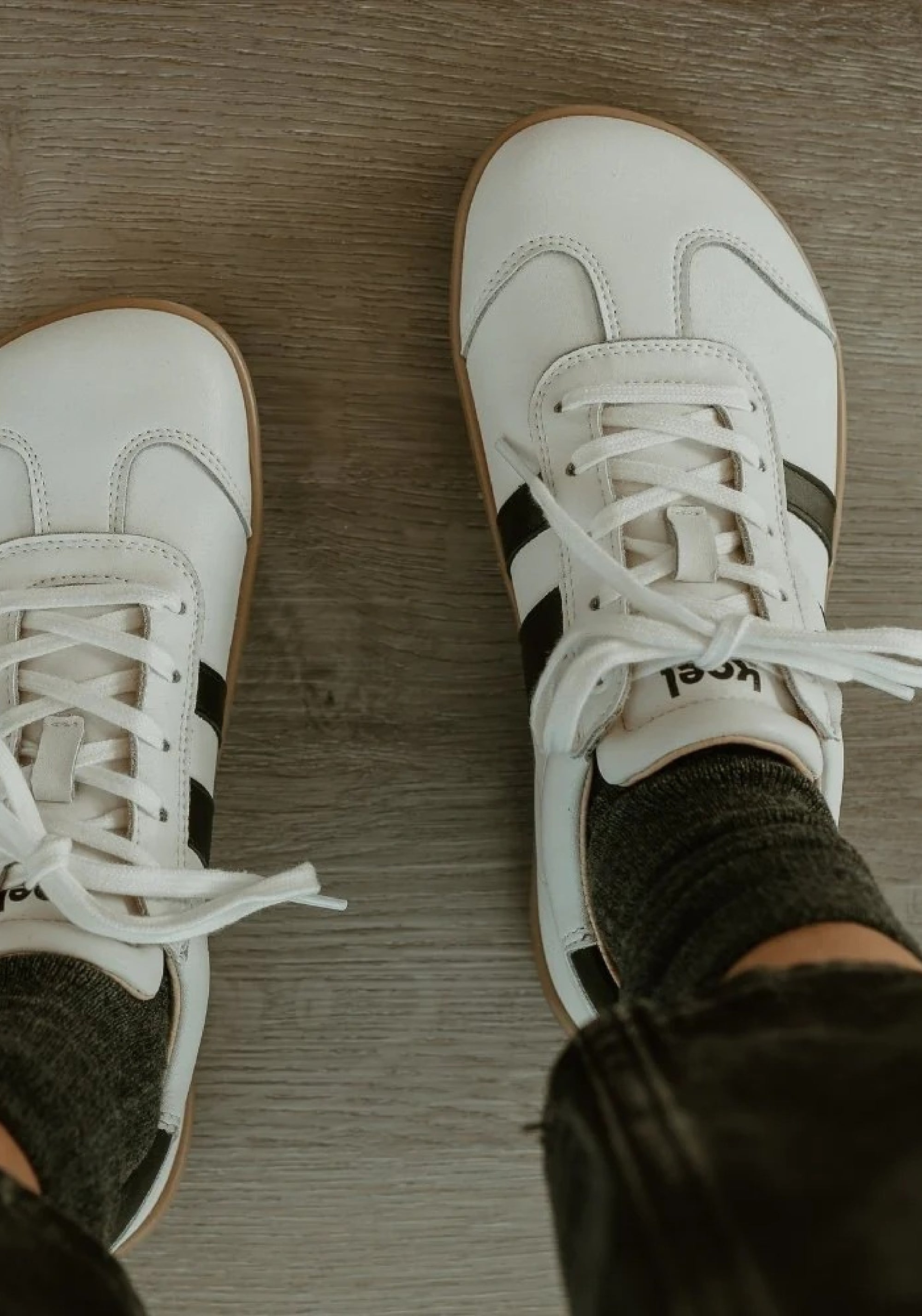 Sneakers Barefoot bărbați din piele - Ilo Offwhite/Black