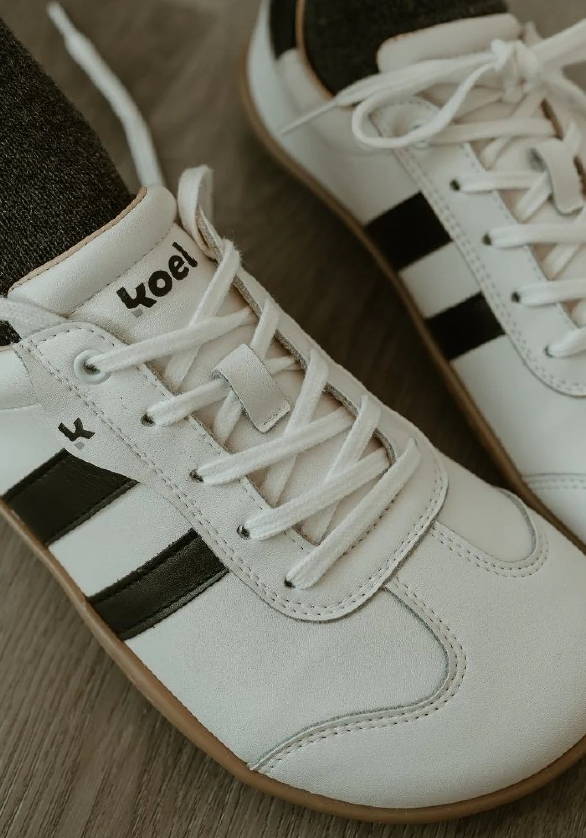 Sneakers Barefoot bărbați din piele - Ilo Offwhite/Black