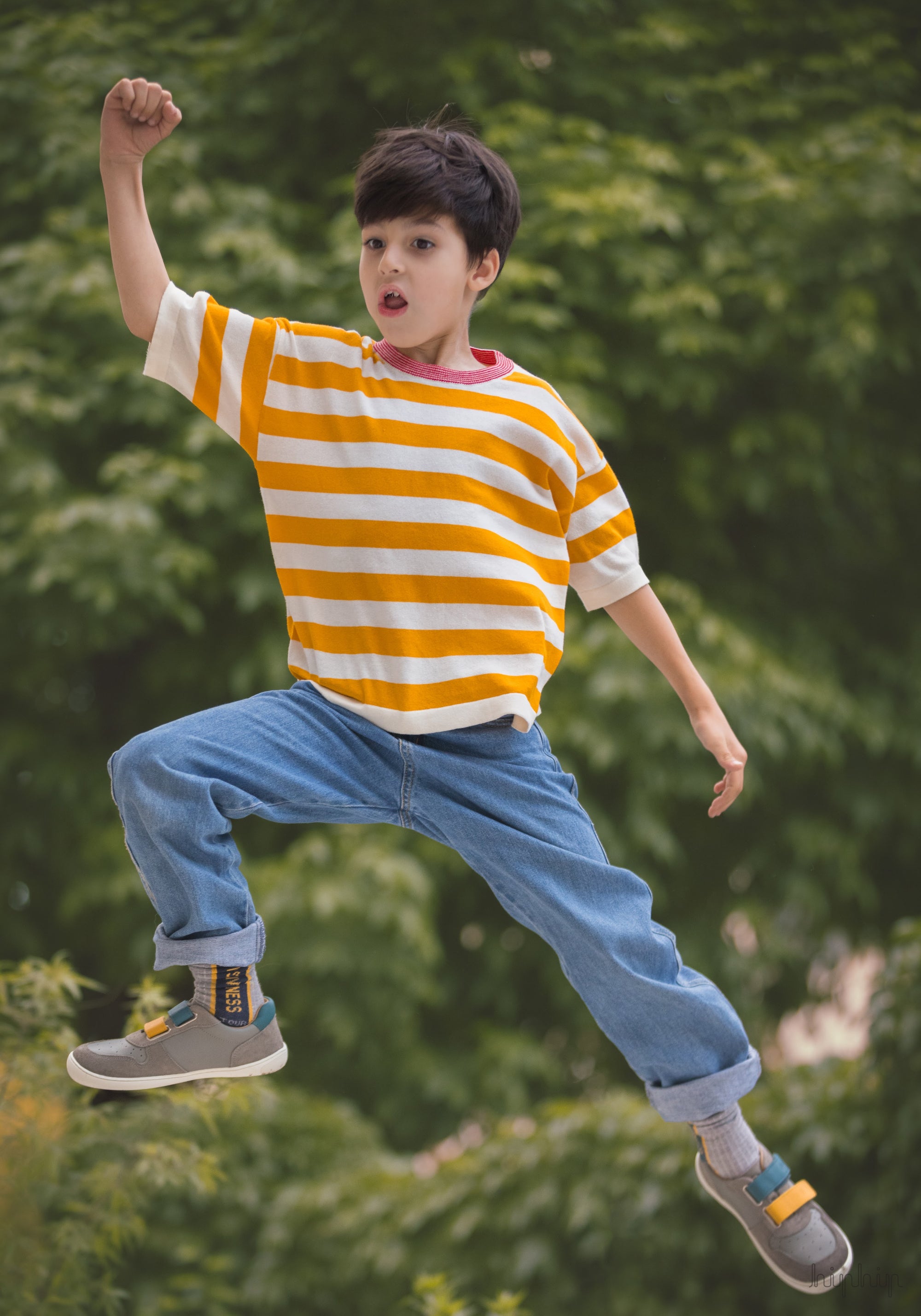 Tricou bumbac - Extrafin Stripe Ecru/Sunflower