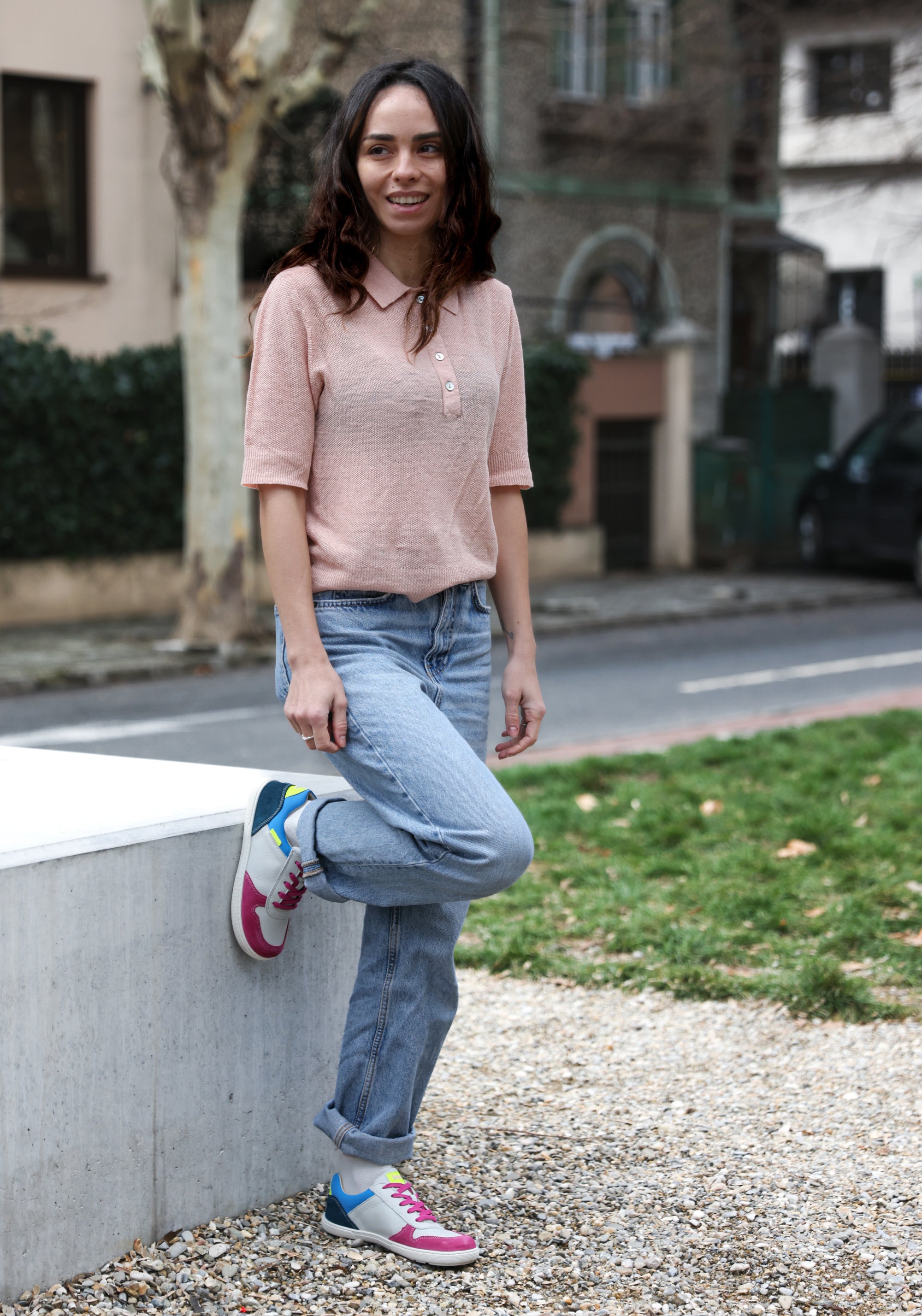 Sneakers Barefoot din piele - Francie Fuchsia