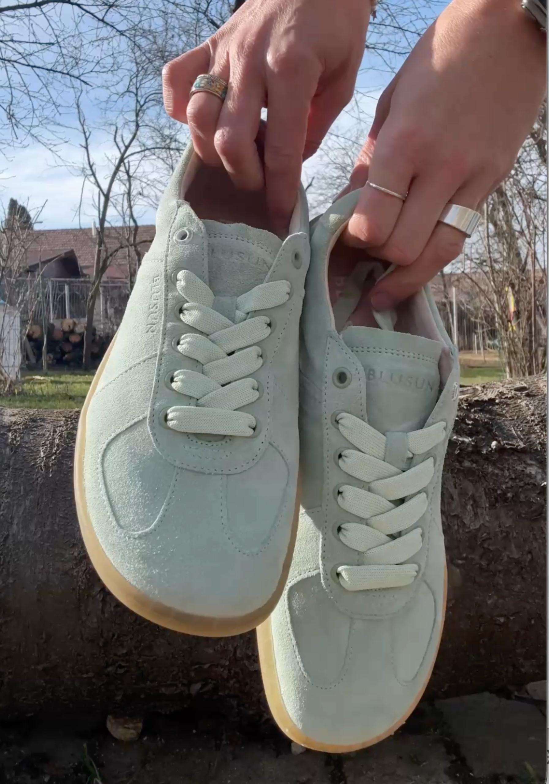 Sneakers Barefoot din piele întoarsă - Light Green