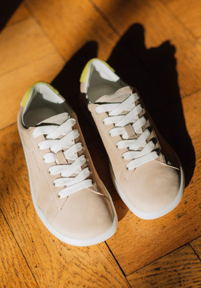 Sneakers Barefoot femei din piele - Beige/Neon