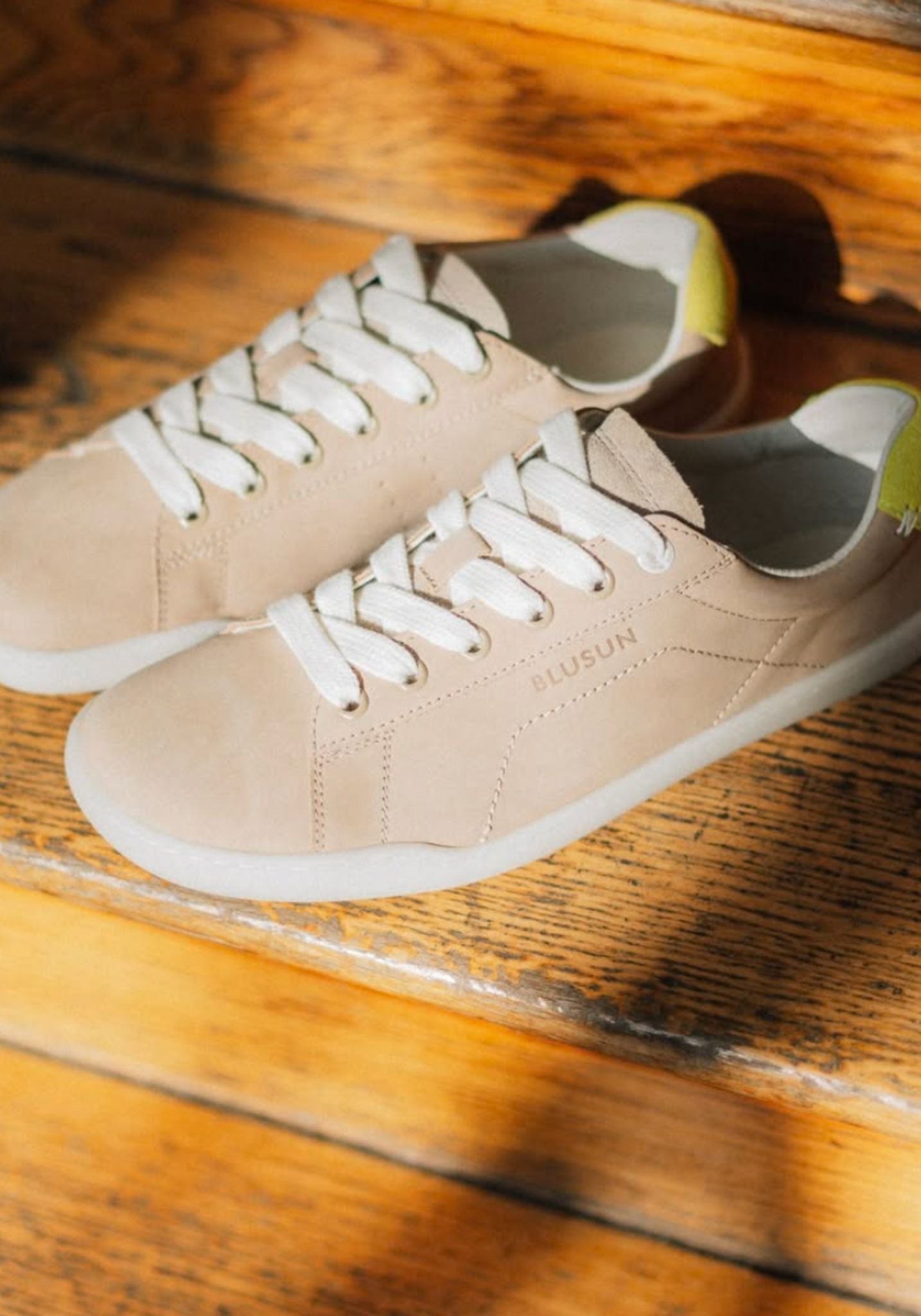 Sneakers Barefoot femei din piele - Beige/Neon