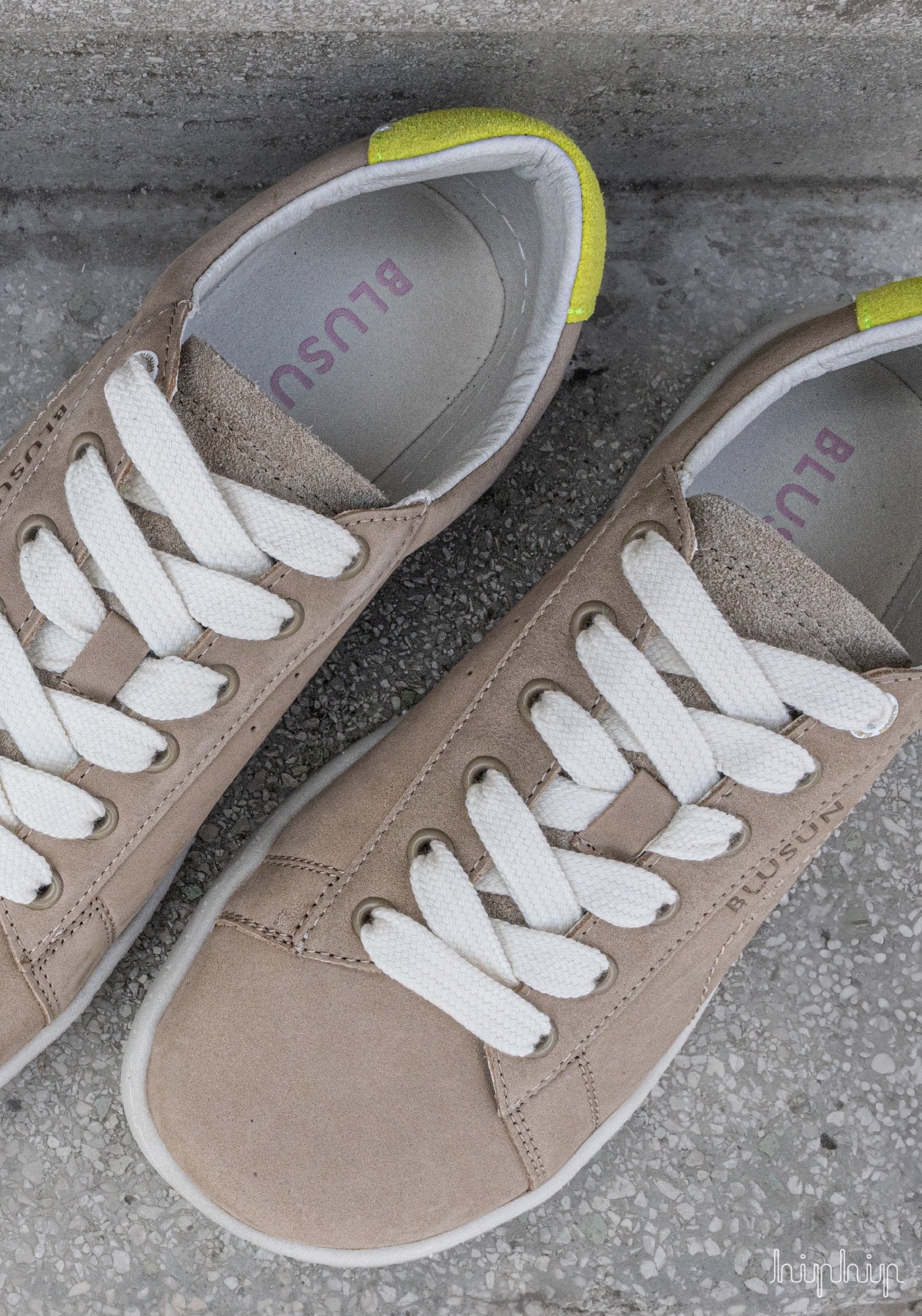 Sneakers Barefoot femei din piele - Beige/Neon