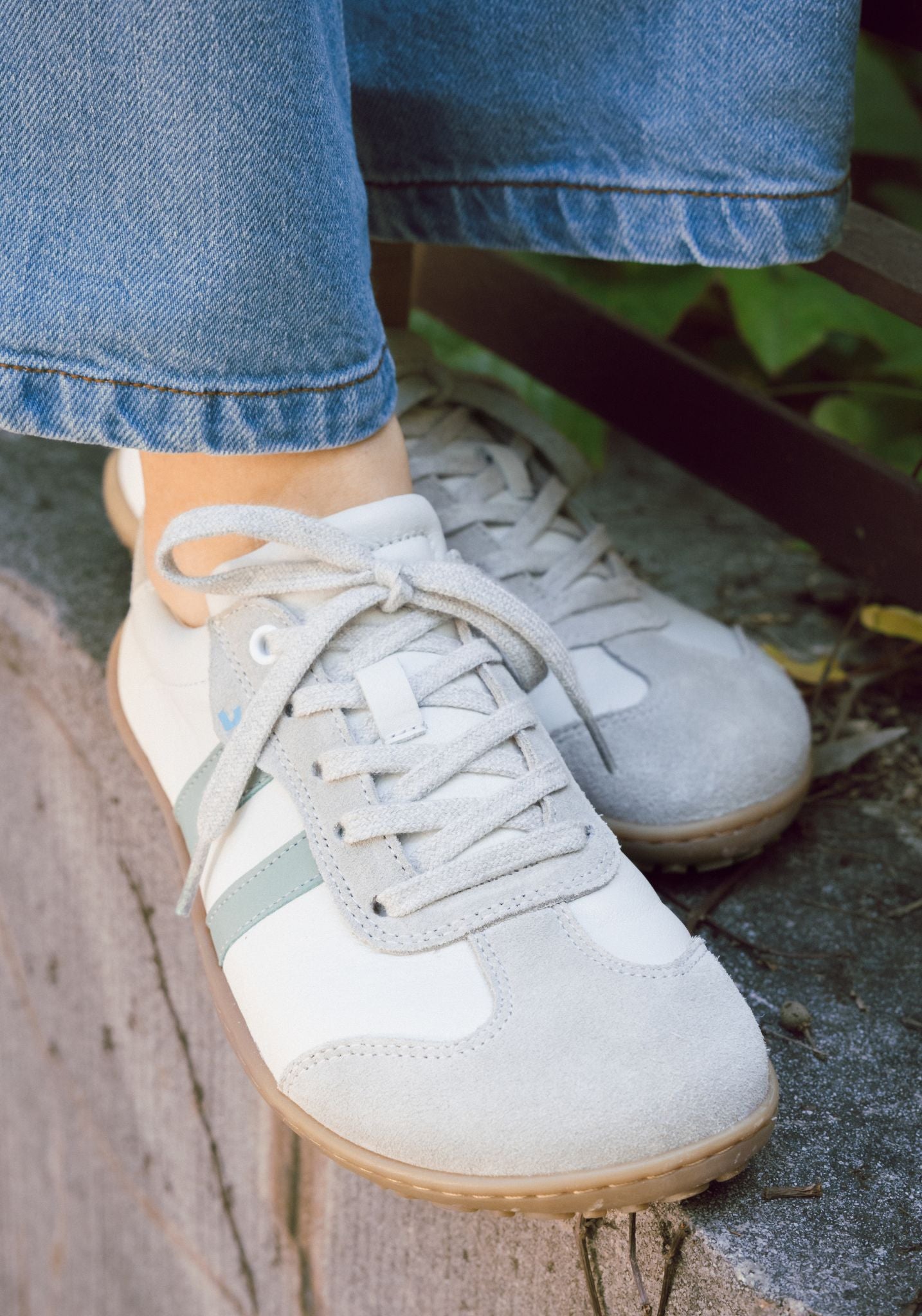 Sneakers Barefoot femei din piele - Ila Offwhite/Mint