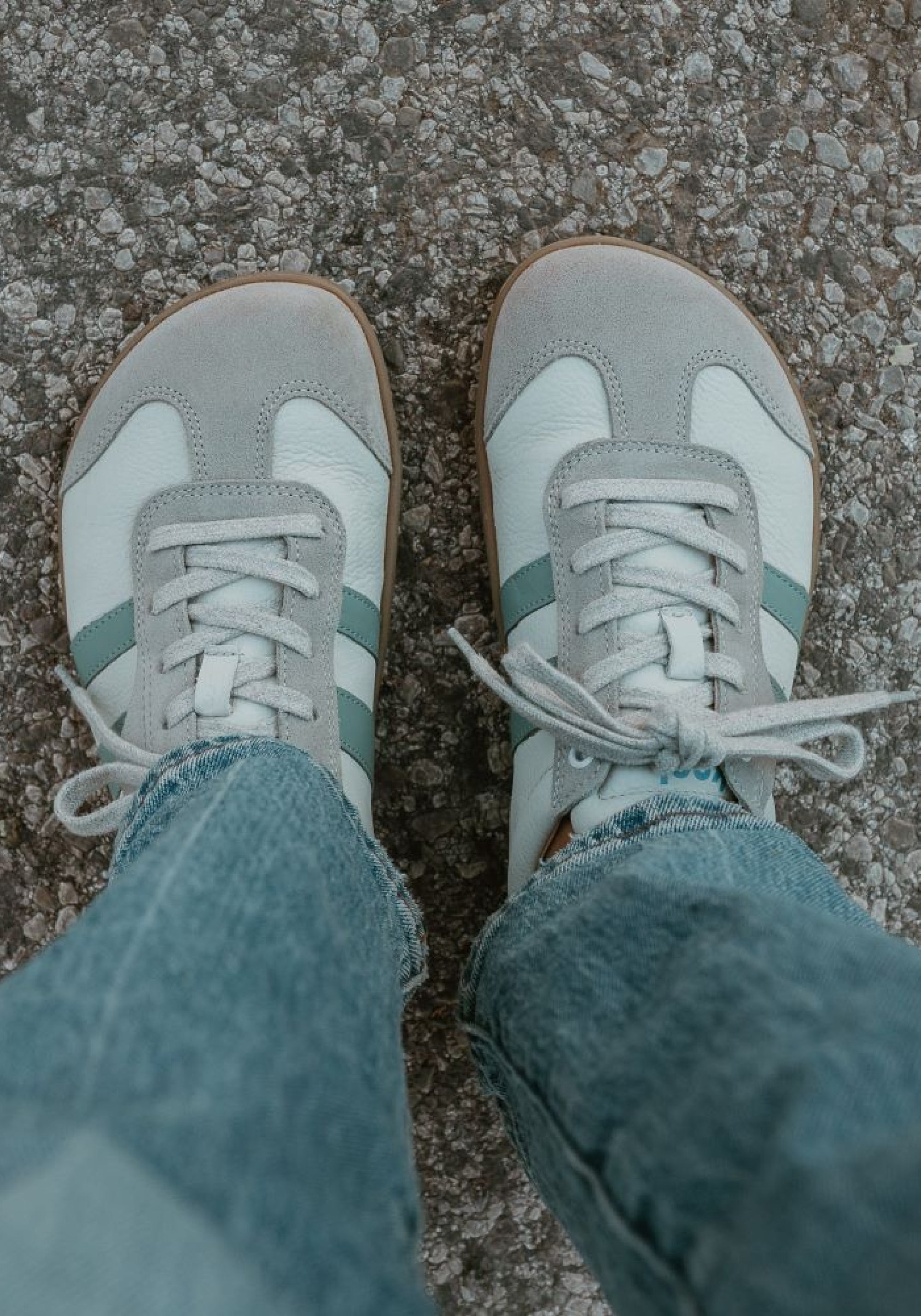 Sneakers Barefoot femei din piele - Ila Offwhite/Mint