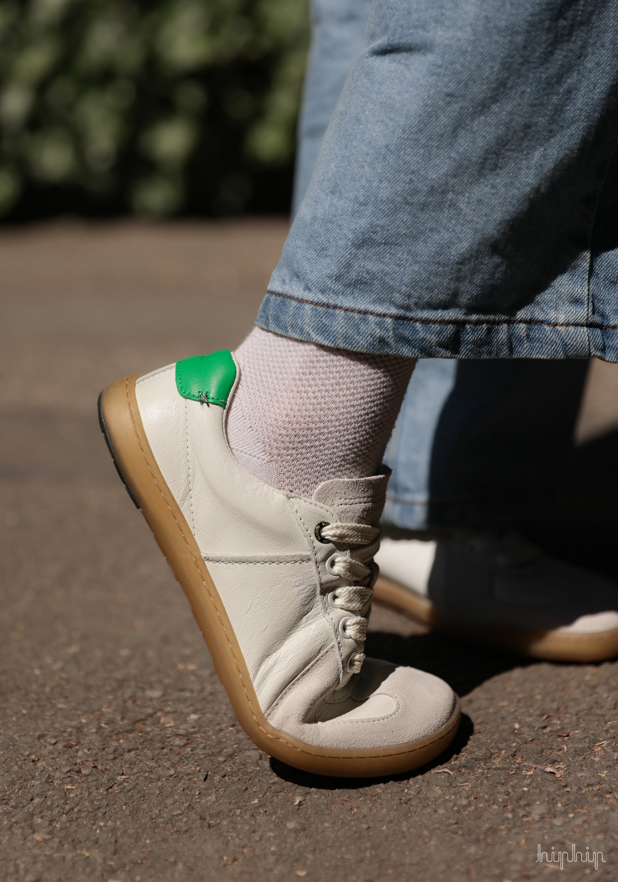 Sneakers Barefoot femei din piele - White/Green
