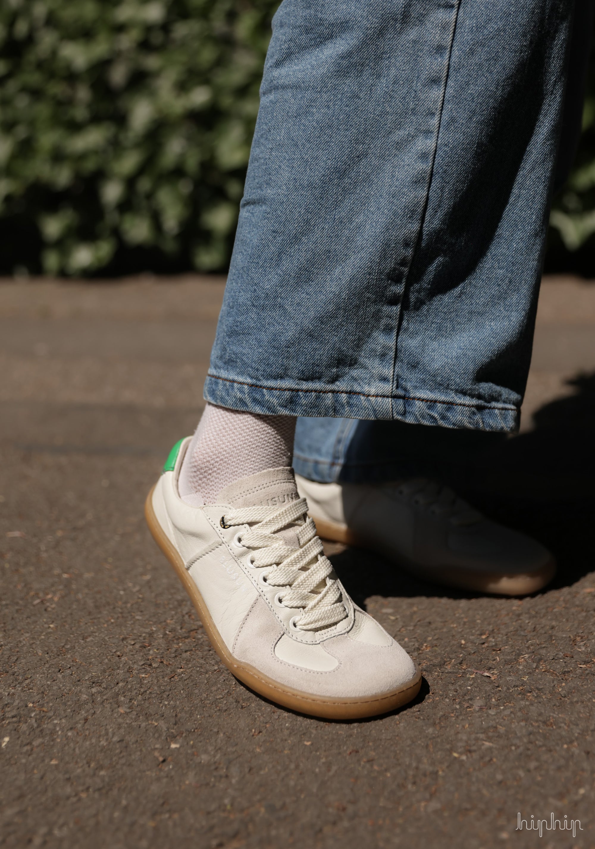 Sneakers Barefoot femei din piele - White/Green