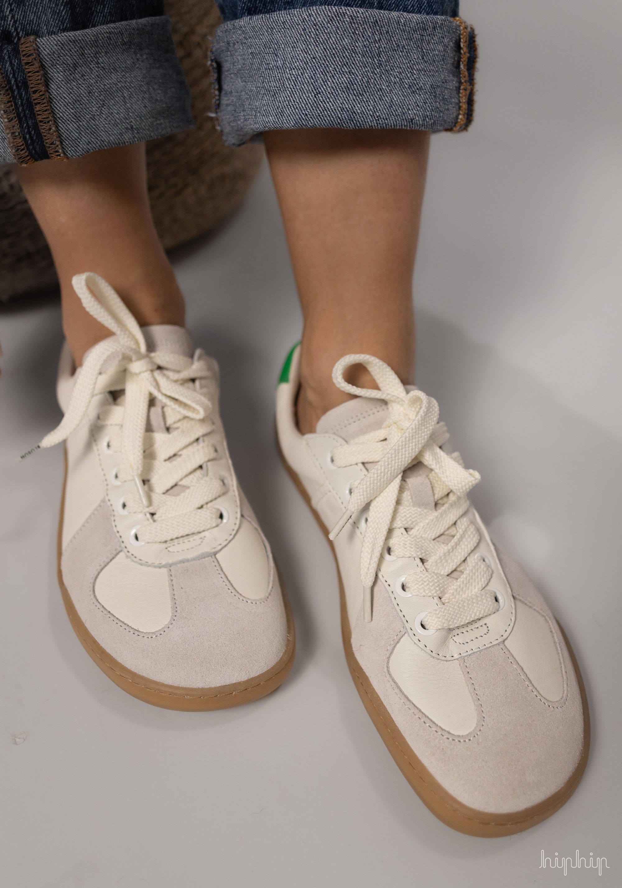 Sneakers Barefoot femei din piele - White/Green