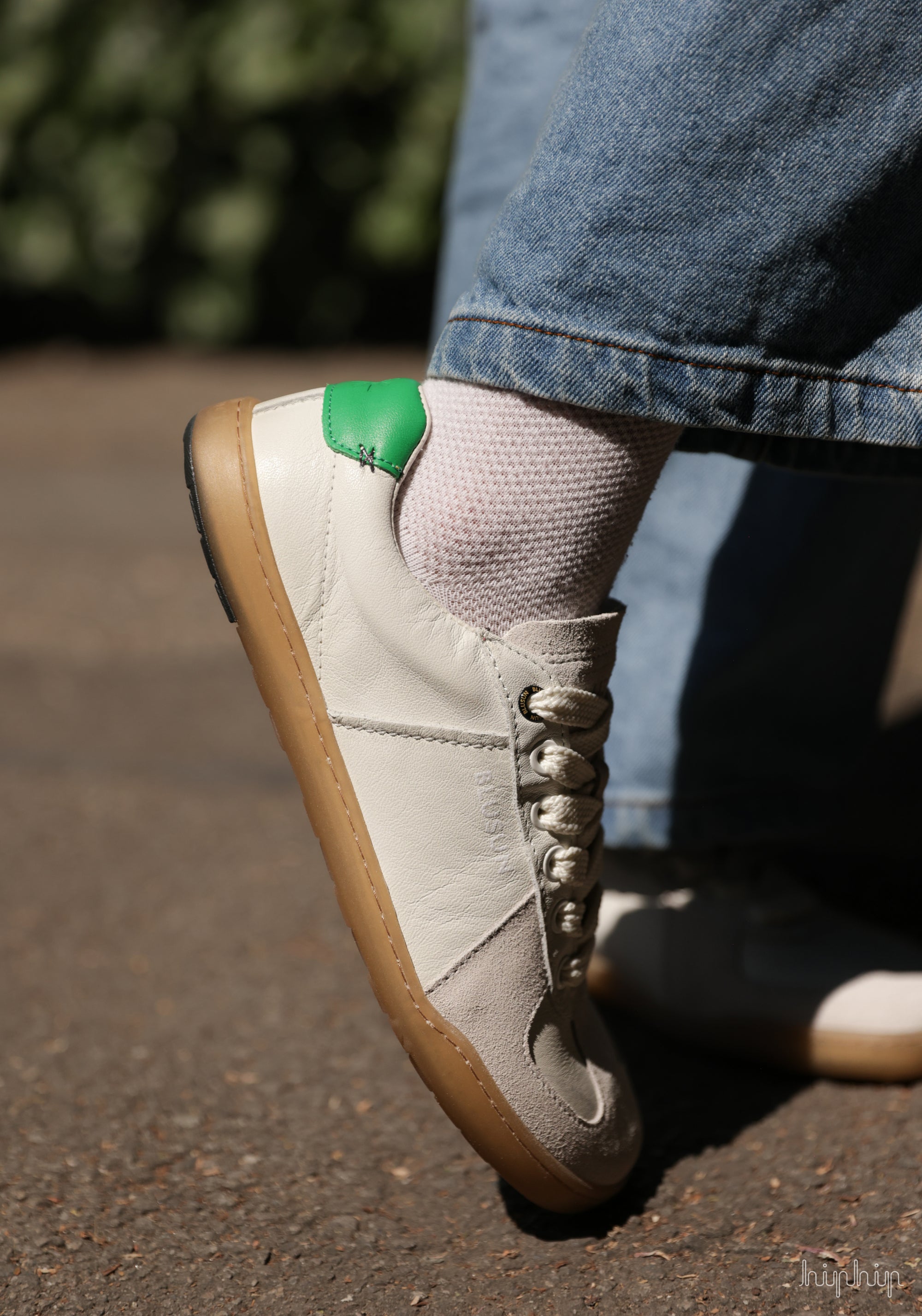 Sneakers Barefoot femei din piele - White/Green