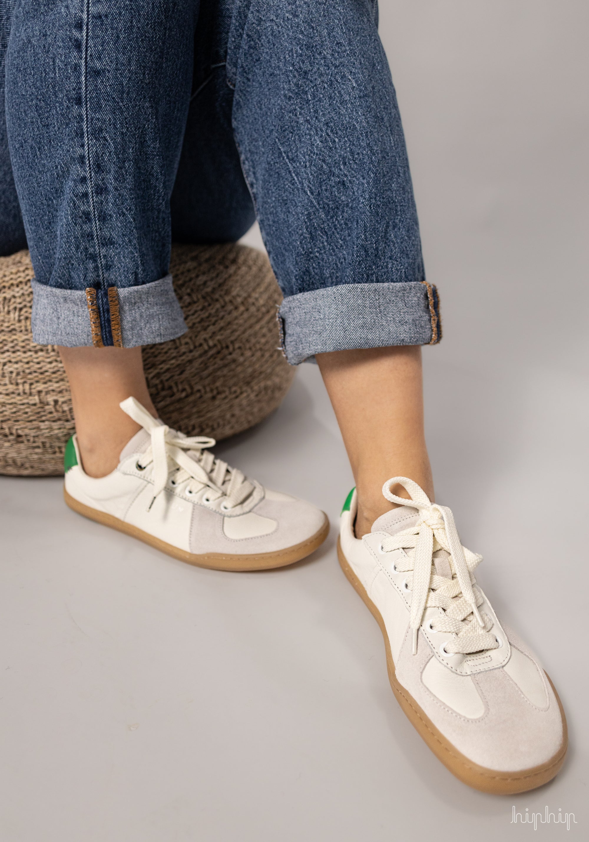 Sneakers Barefoot femei din piele - White/Green