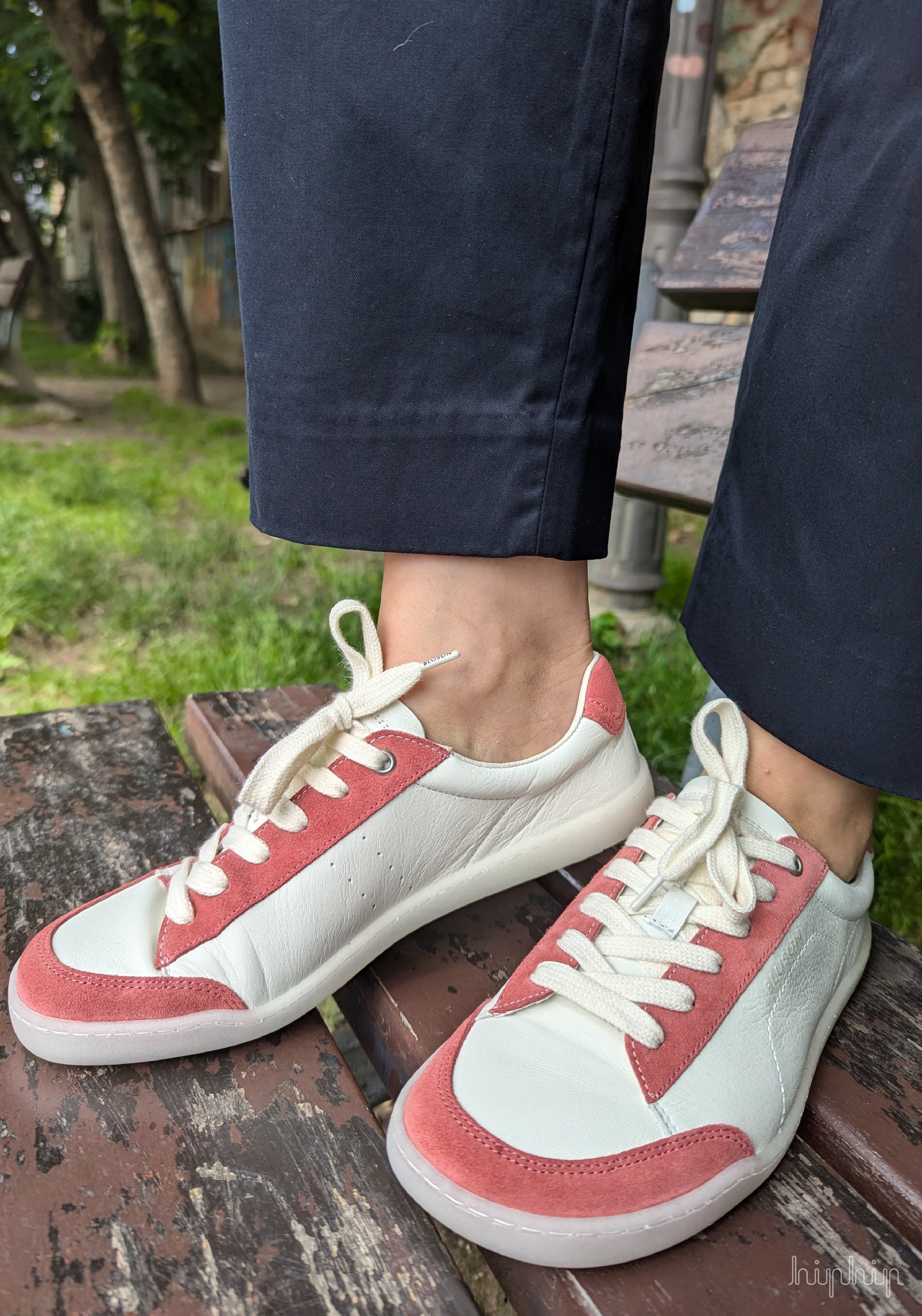 Sneakers Barefoot femei din piele - White/Pink