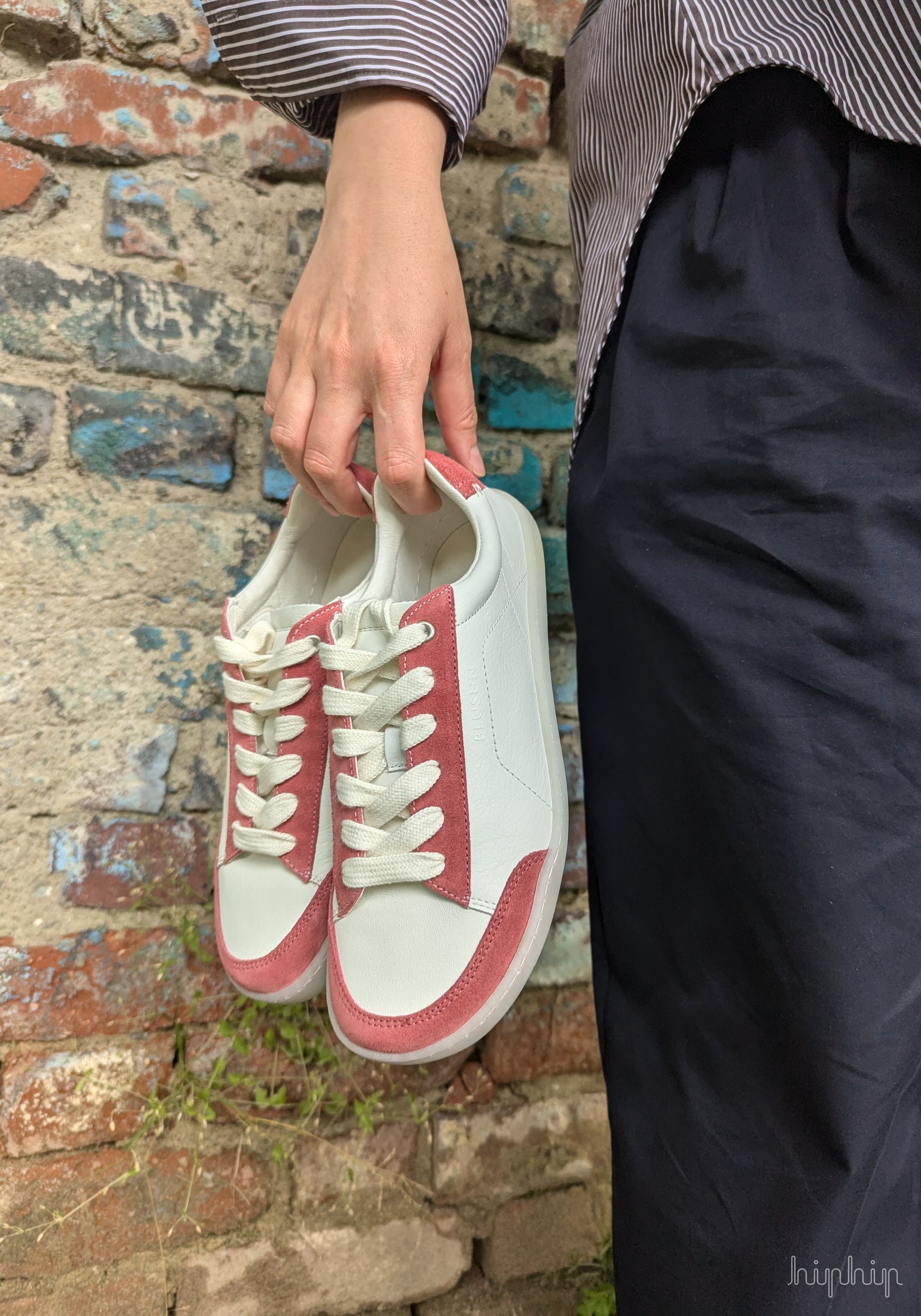 Sneakers Barefoot femei din piele - White/Pink