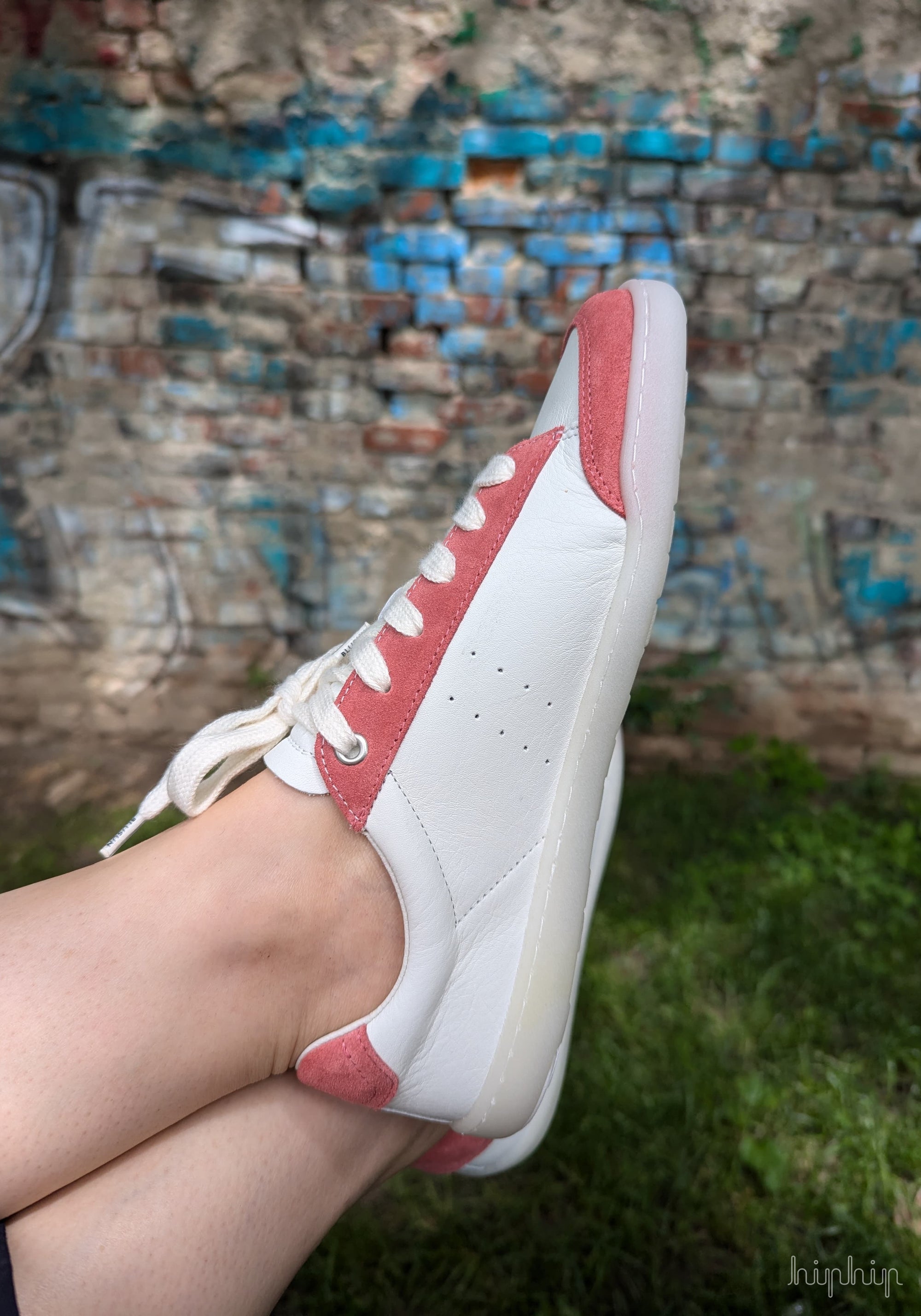 Sneakers Barefoot femei din piele - White/Pink