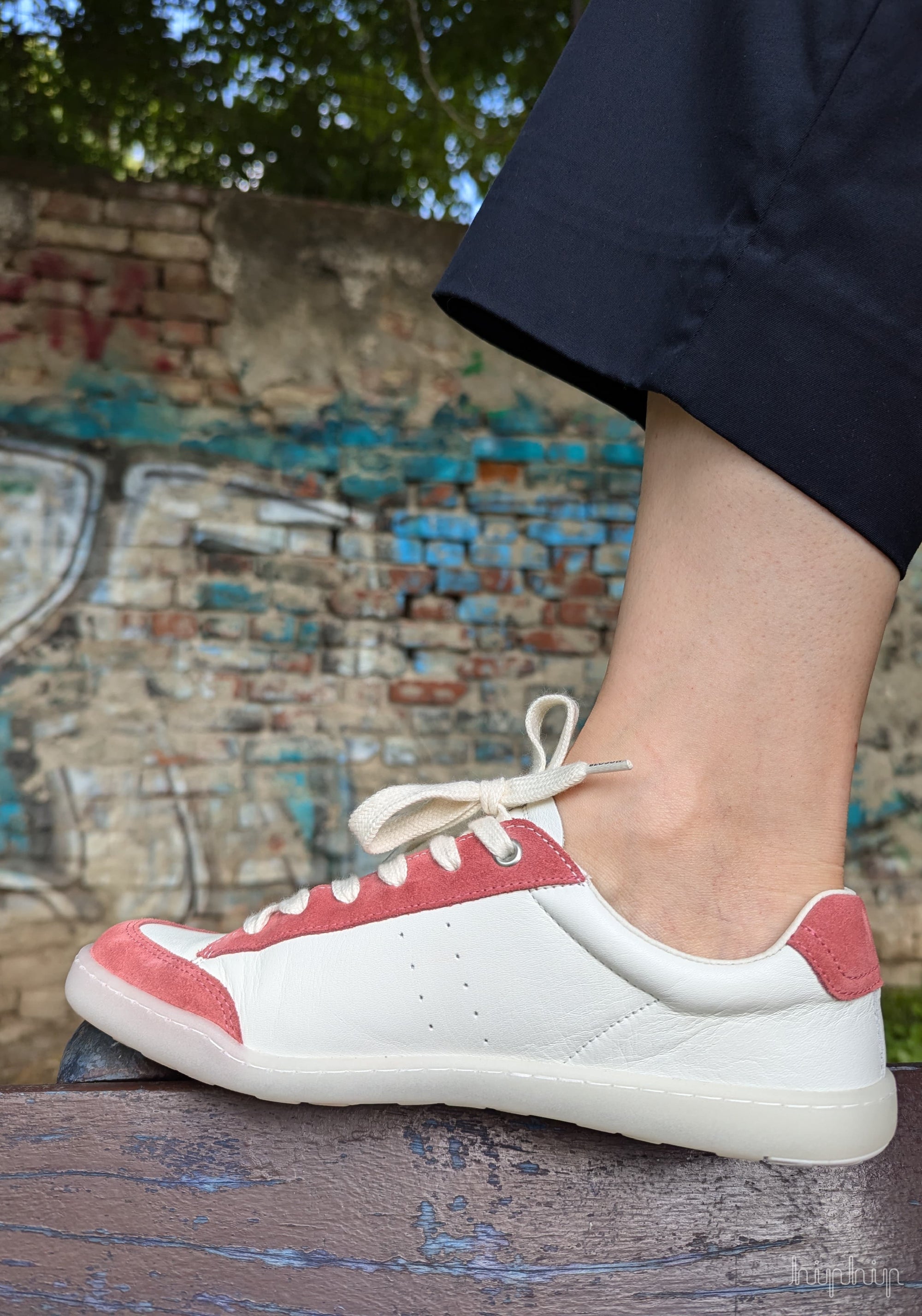 Sneakers Barefoot femei din piele - White/Pink