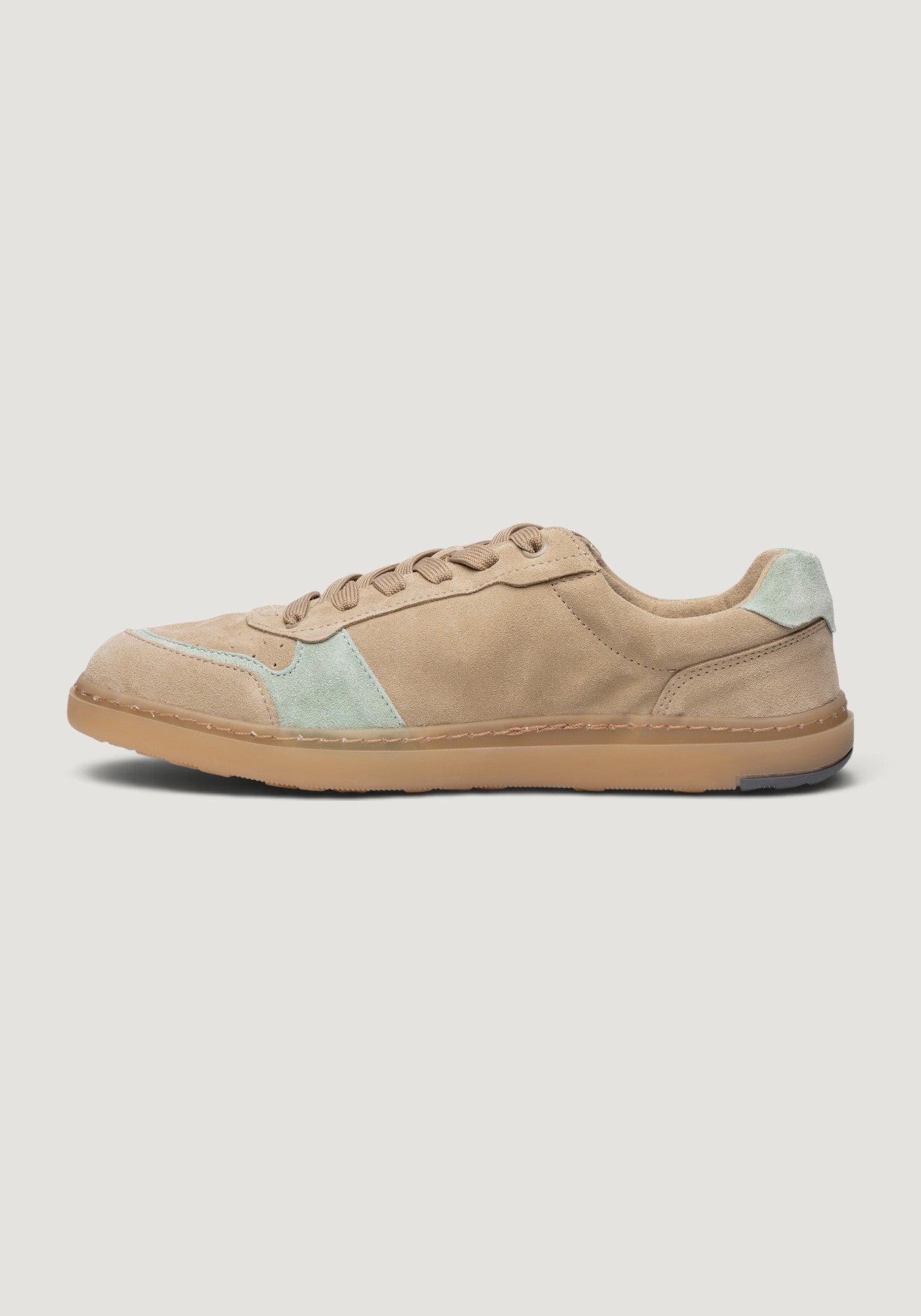 Sneakers Barefoot Wide din piele întoarsă - Beige/Green