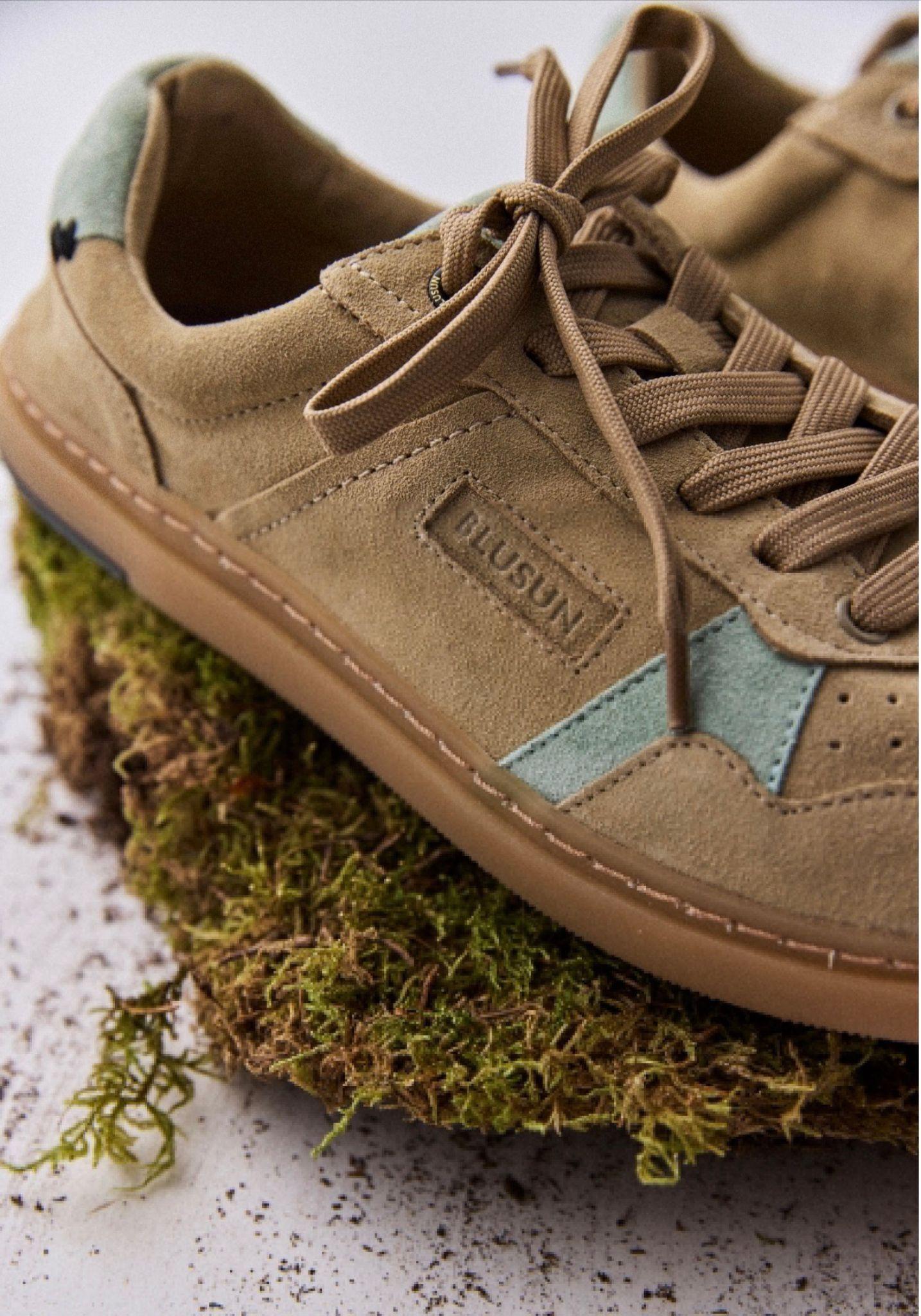 Sneakers Barefoot Wide din piele întoarsă - Beige/Green