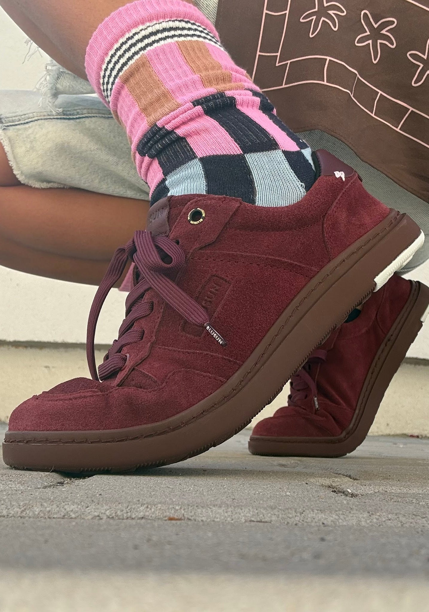 Sneakers Barefoot Wide din piele întoarsă - Berry