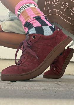 Sneakers Barefoot Wide din piele întoarsă - Berry