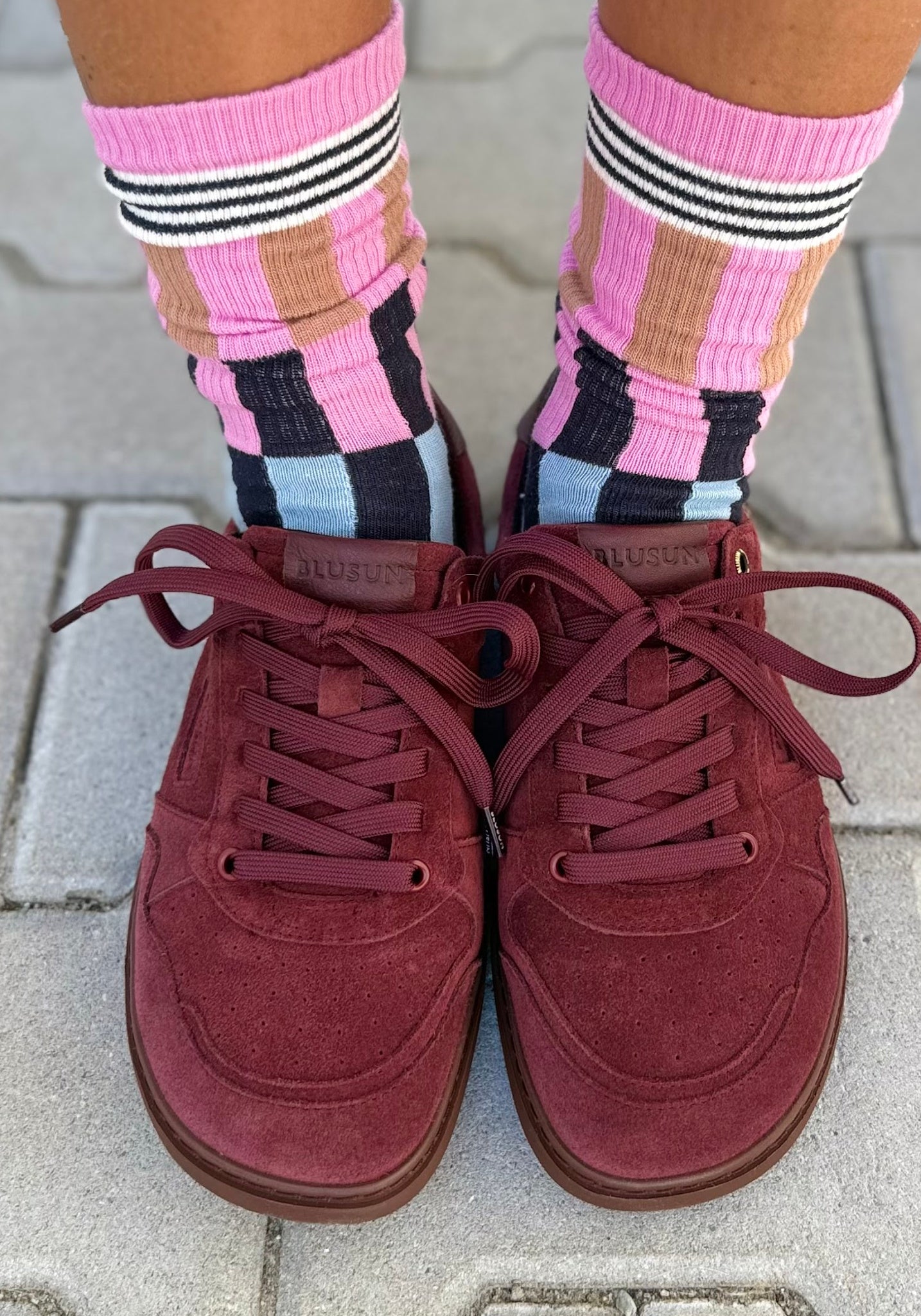 Sneakers Barefoot Wide din piele întoarsă - Berry