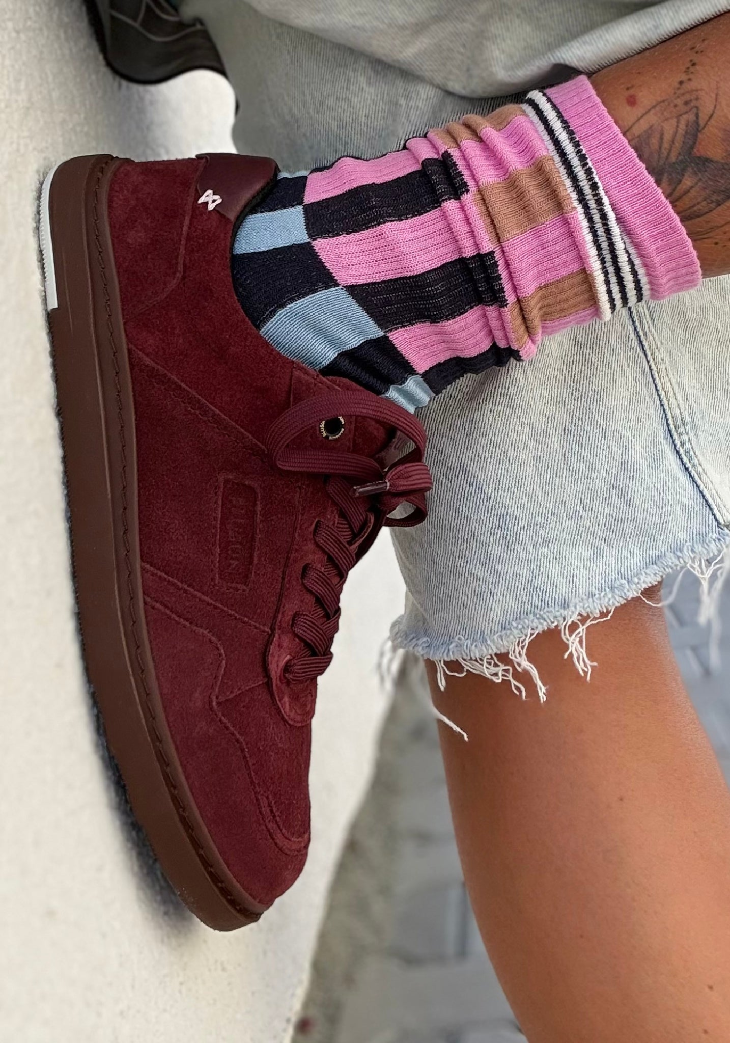 Sneakers Barefoot Wide din piele întoarsă - Berry