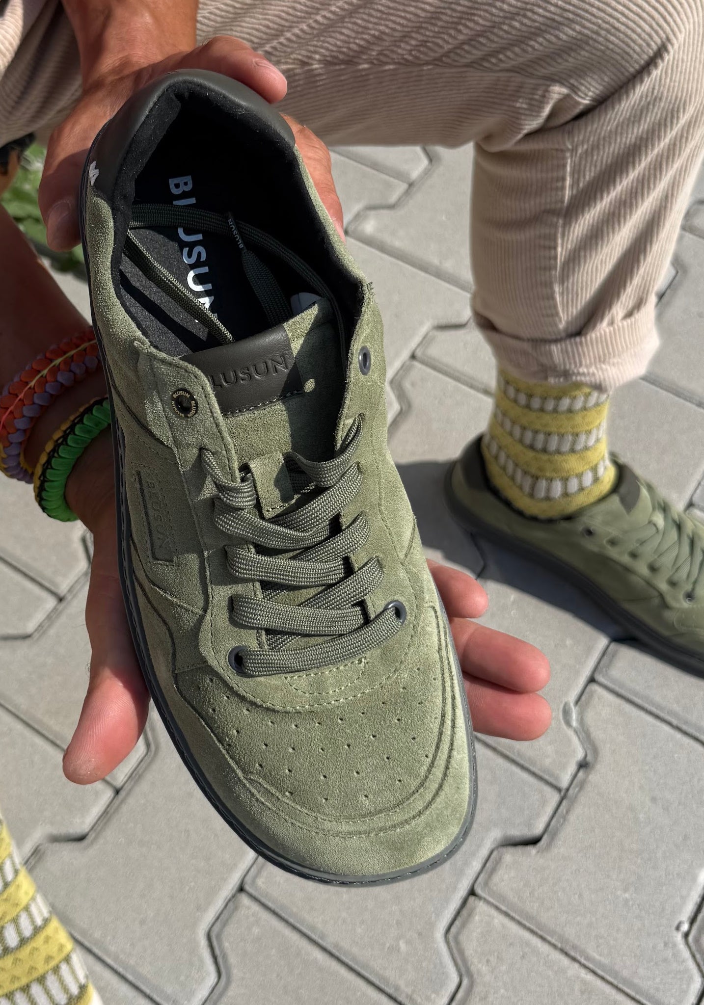 Sneakers Barefoot Wide din piele întoarsă - Dark Green