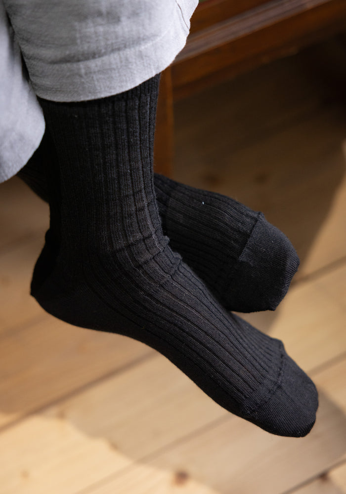 Șosete business Plain din lână merinos - Black