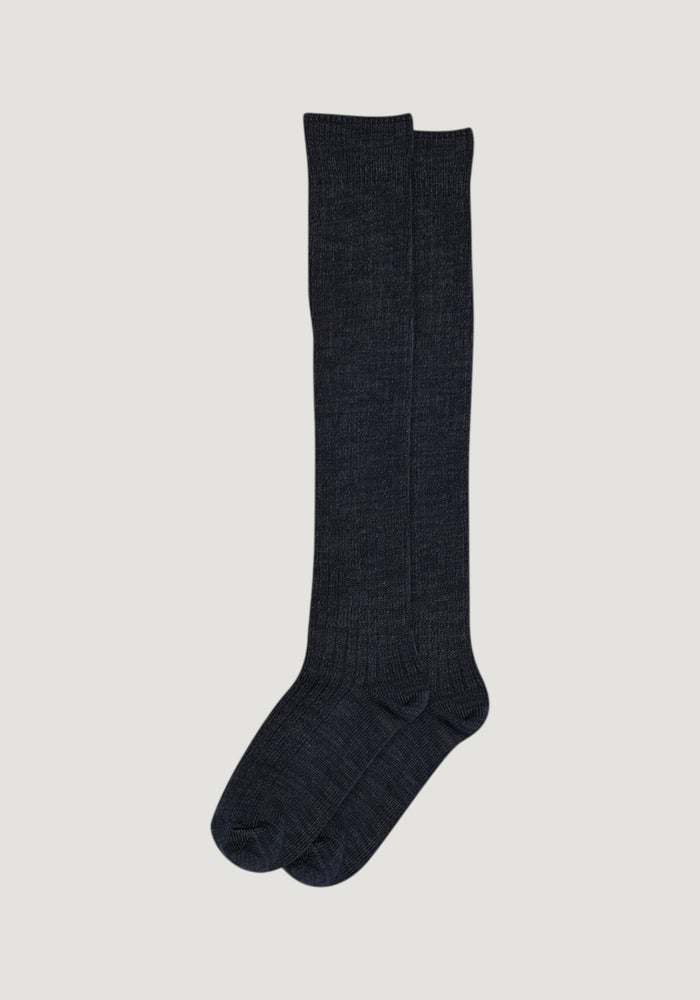 Șosete chunky femei din lână merinos și bambus - Knee Megan Navy