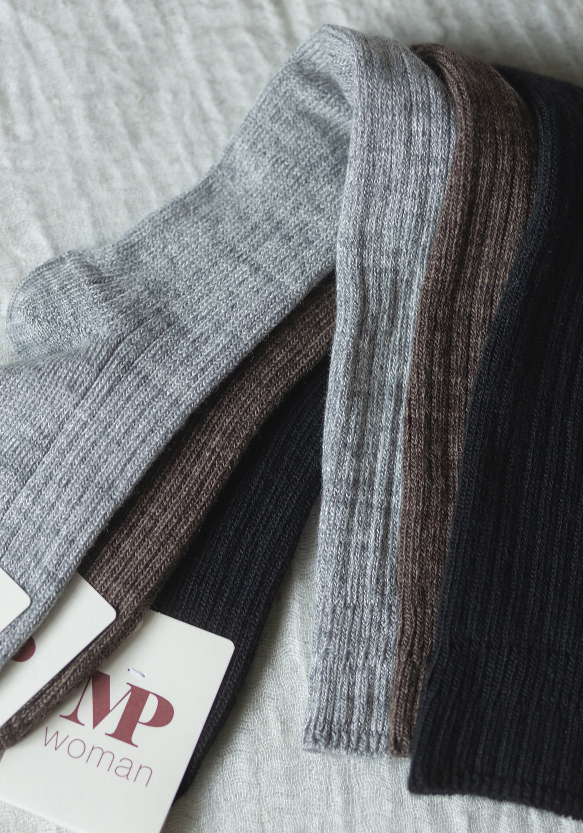 Șosete chunky femei din lână merinos și bambus - Knee Megan Brown Melange