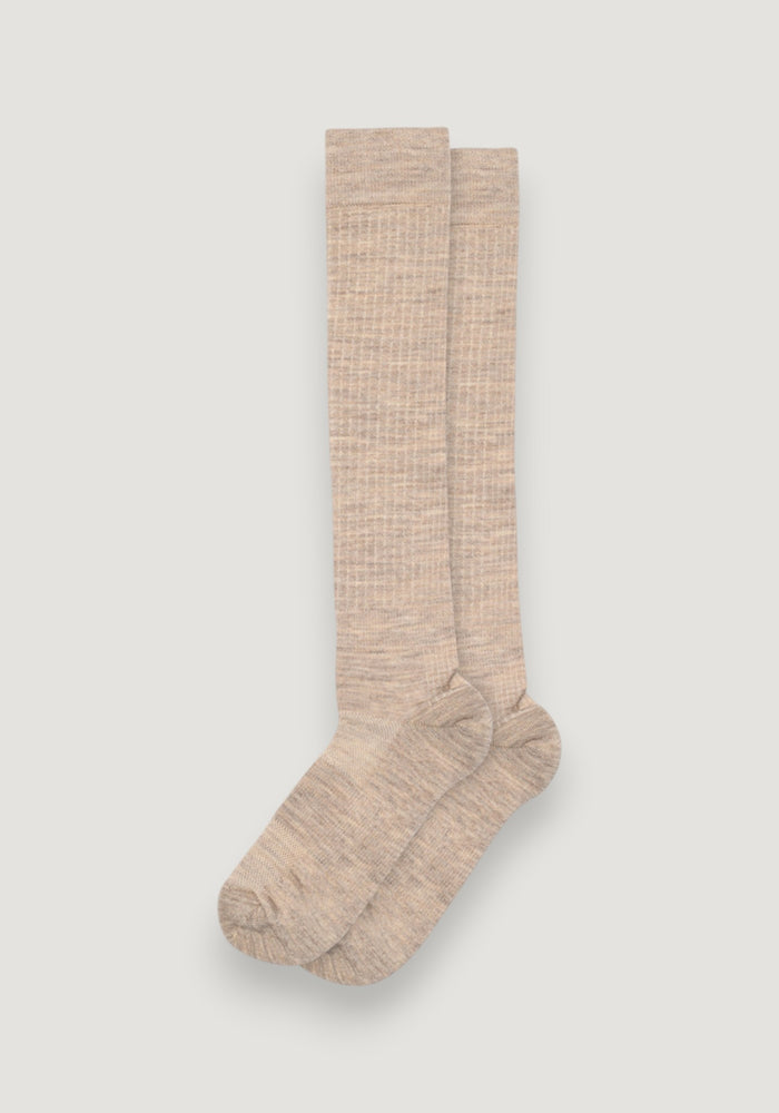 Șosete cu talpă plușată din lână merinos - Knee Katrine Light Brown Melange