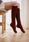 Șosete cu talpă plușată femei din lână merinos - Knee Katrine Wine Red