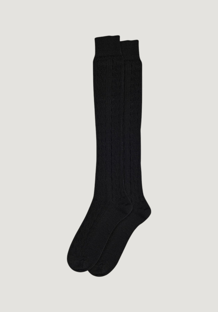 Șosete chunky femei din lână merinos și bumbac - Knee Tove Black