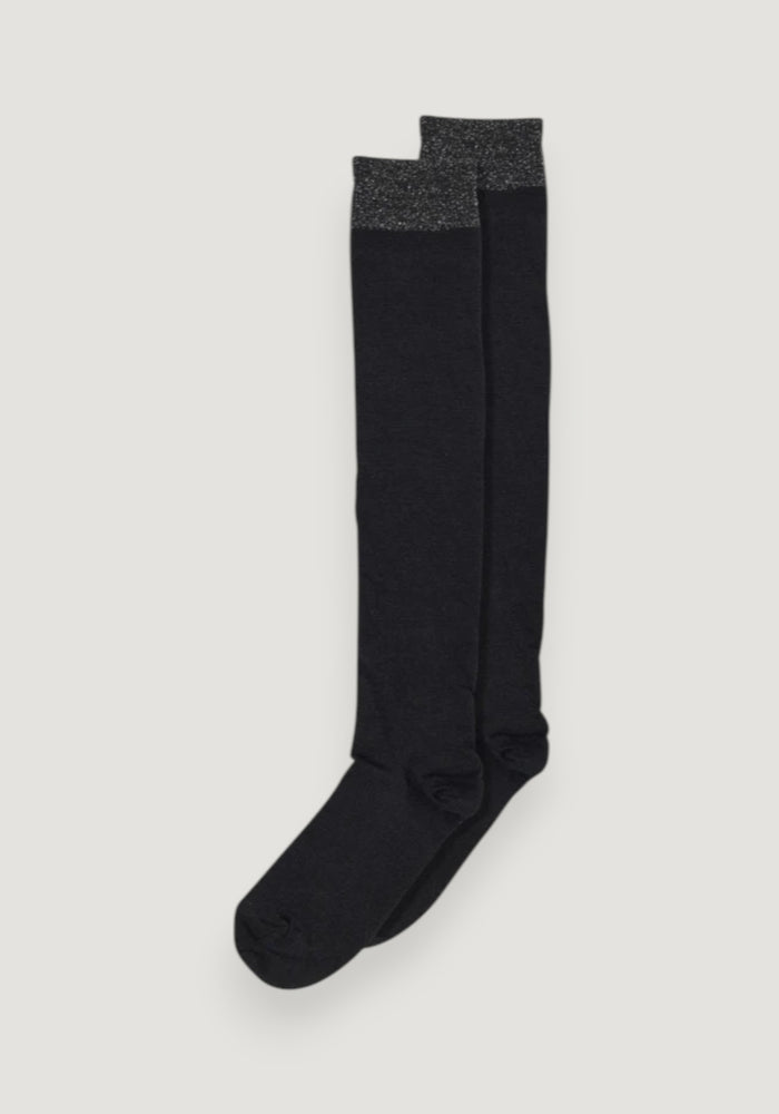 Șosete extrafine din lână merinos și mătase - Knee Glitter Sindy Black