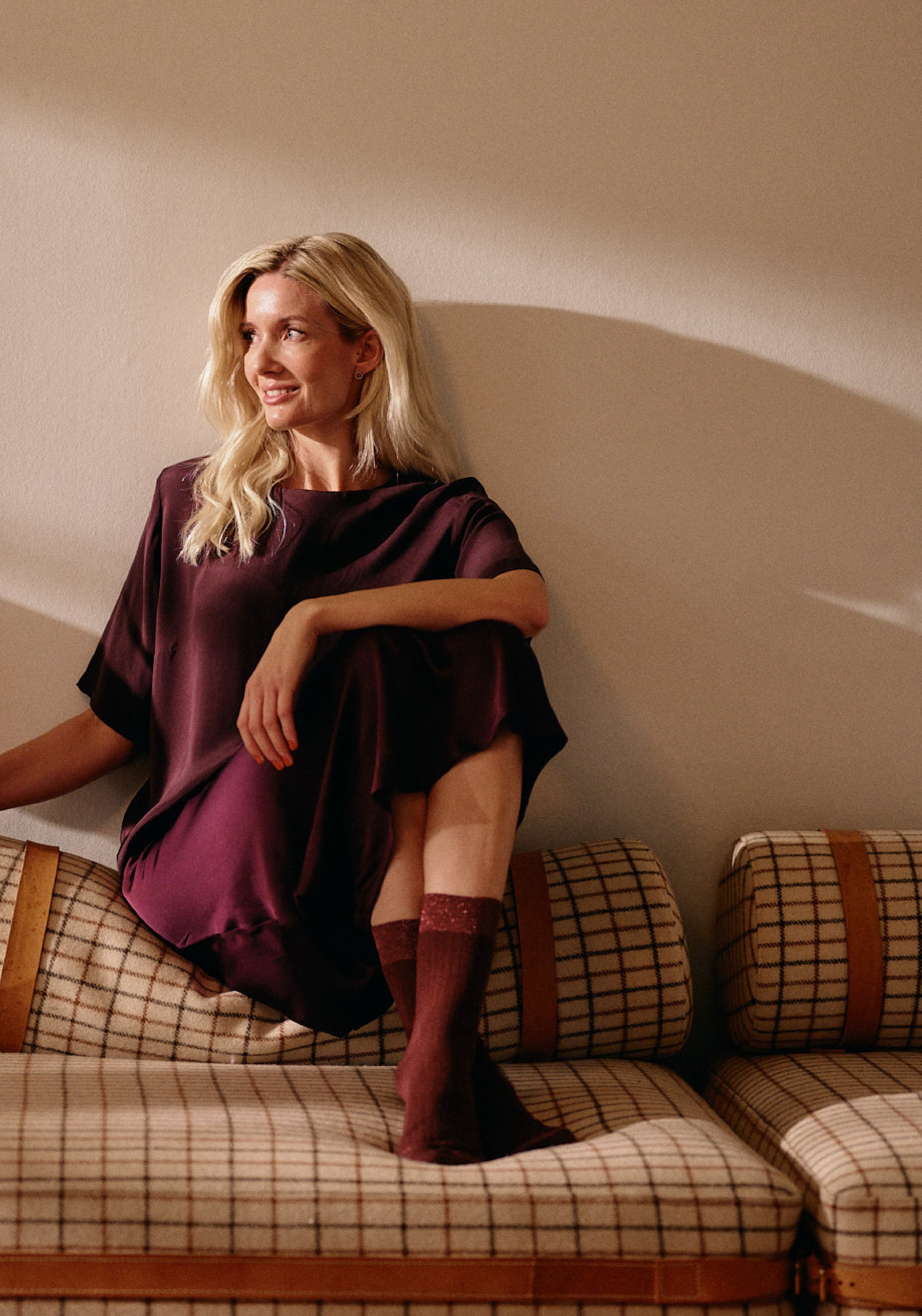 Șosete extrafine femei din lână merinos - Glitter Erina Wine Red