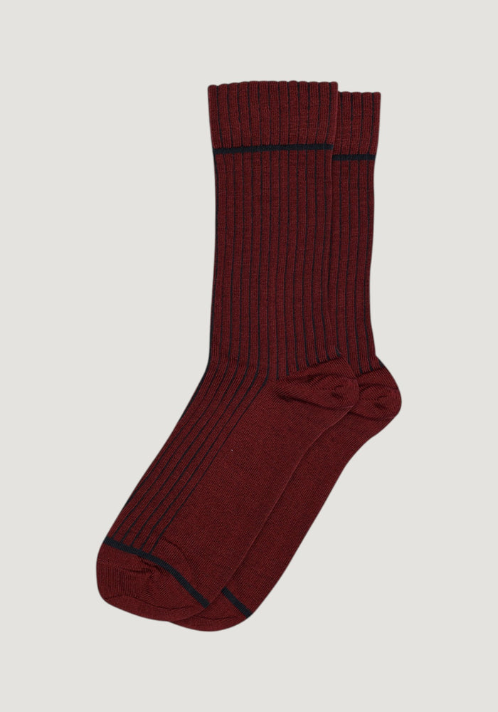 Șosete extrafine femei din lână merinos și bumbac - Magny Wine Red