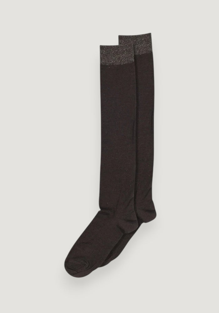 Șosete extrafine femei din lână merinos și mătase - Knee Glitter Sindy Dark Brown