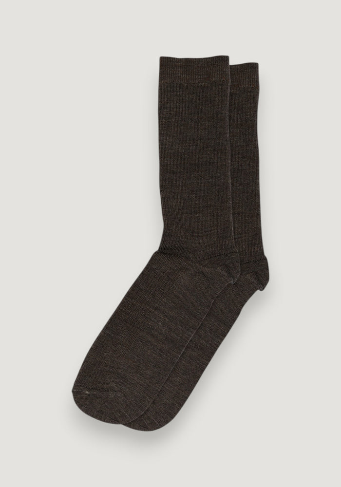 Șosete extrafine FineRib din lână merinos - Dark Brown 37-39