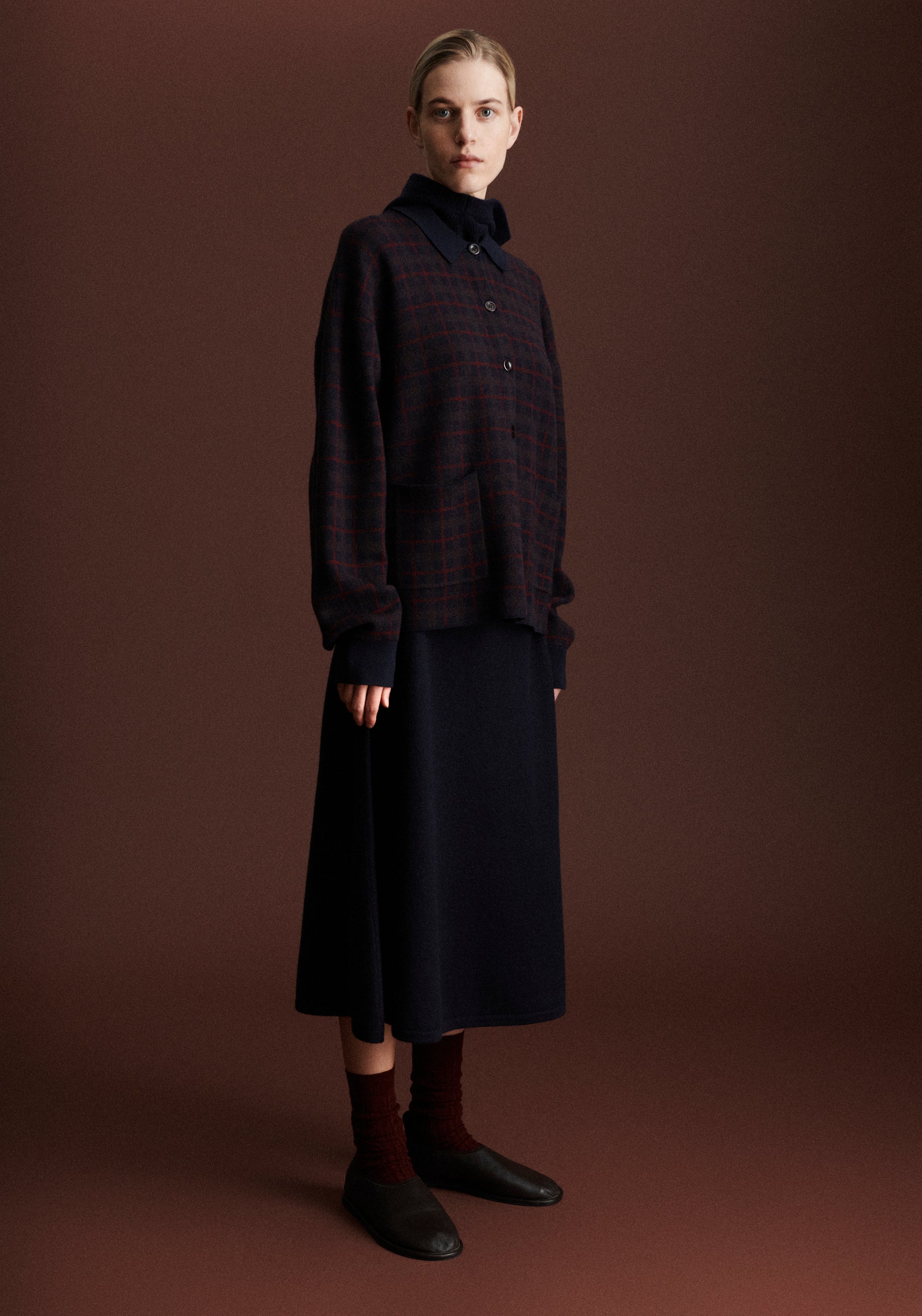 Șosete extrafine Rib din lână merinos - Cranberry