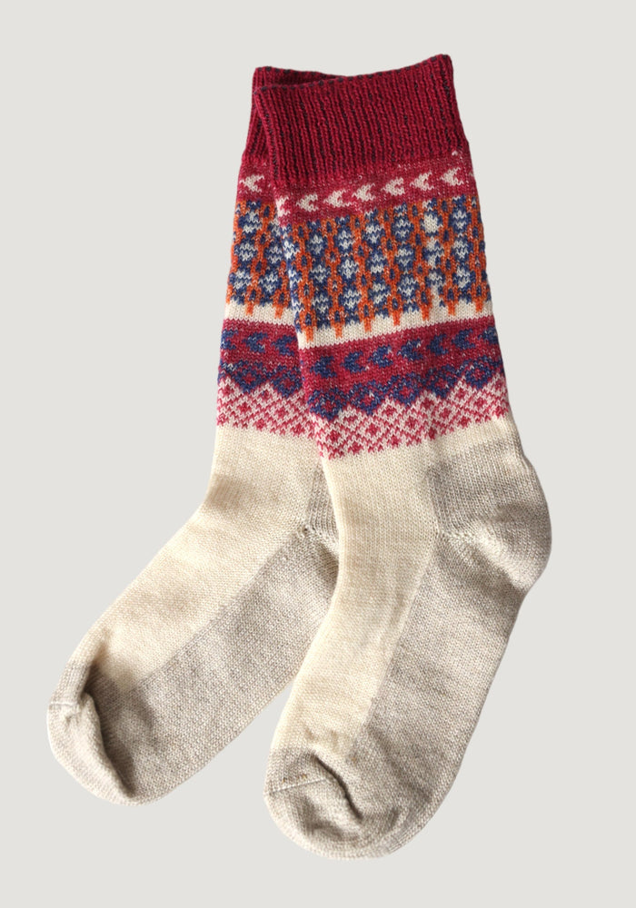 Șosete femei din lână și in - Motif Red/Multicolor Hirsch Natur HipHip.ro