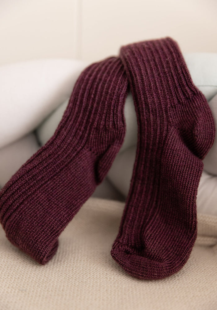 Șosete Rib din lână merinos (copii și femei) - Aubergine Melange Joha HipHip.ro