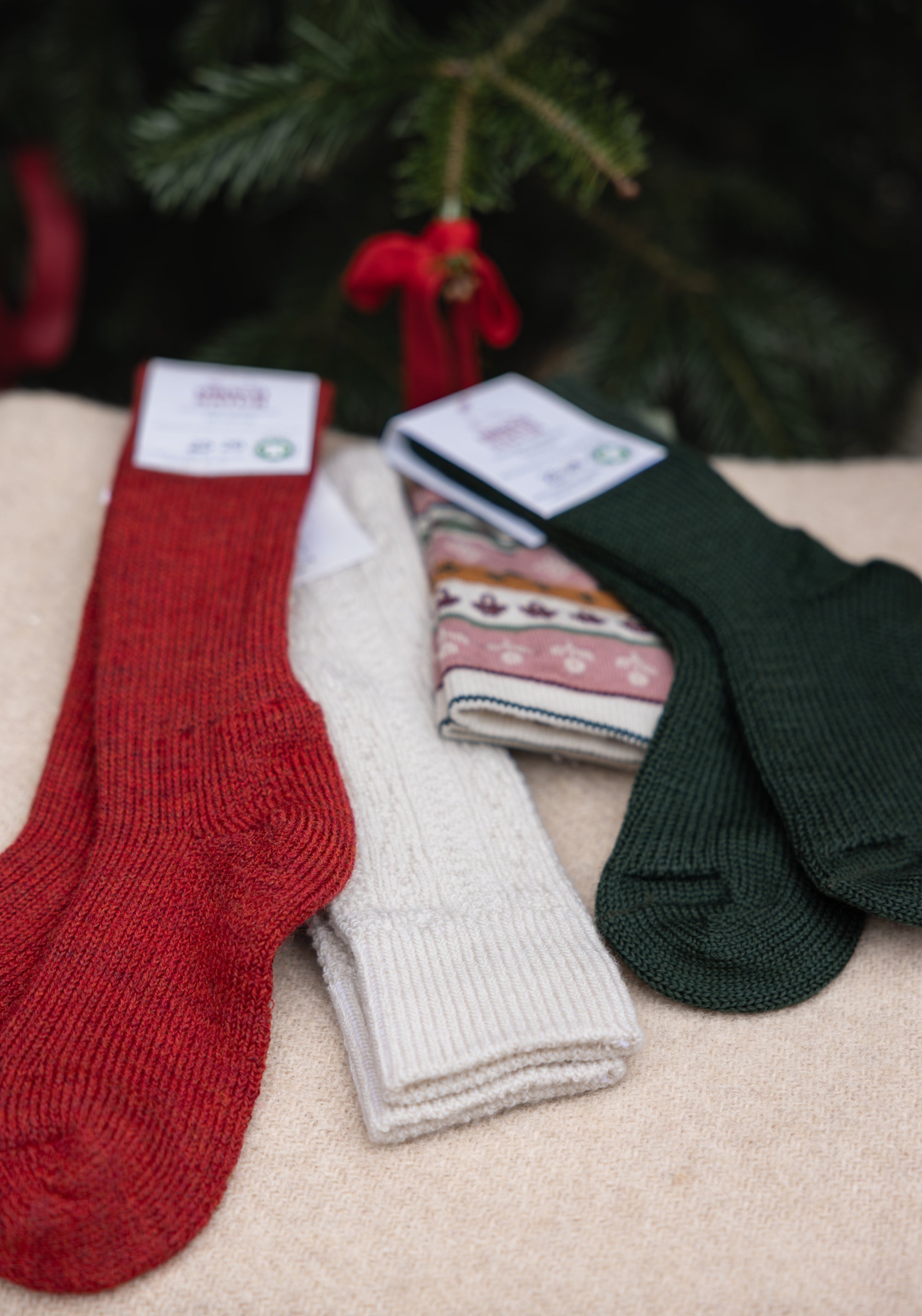 Șosete groase din lână merinos și bumbac (copii și femei) - Knee Wally Ecru