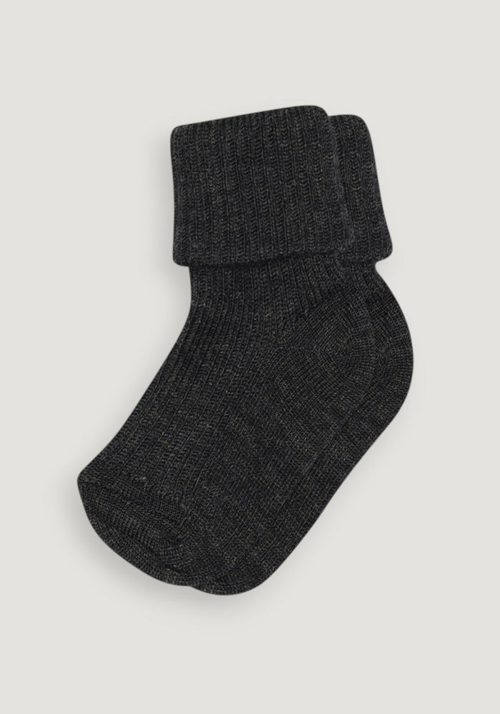 Șosete groase Rib din lână merinos - Turn Down Dark Grey