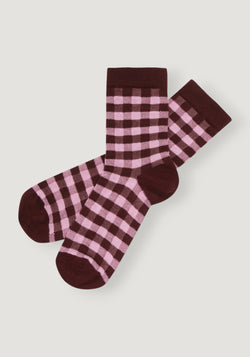 Șosete Plain din bumbac - Check Maroon/Candy