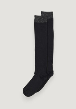 Șosete Plain din lână merinos și mătase - Knee Glitter Sindy Black