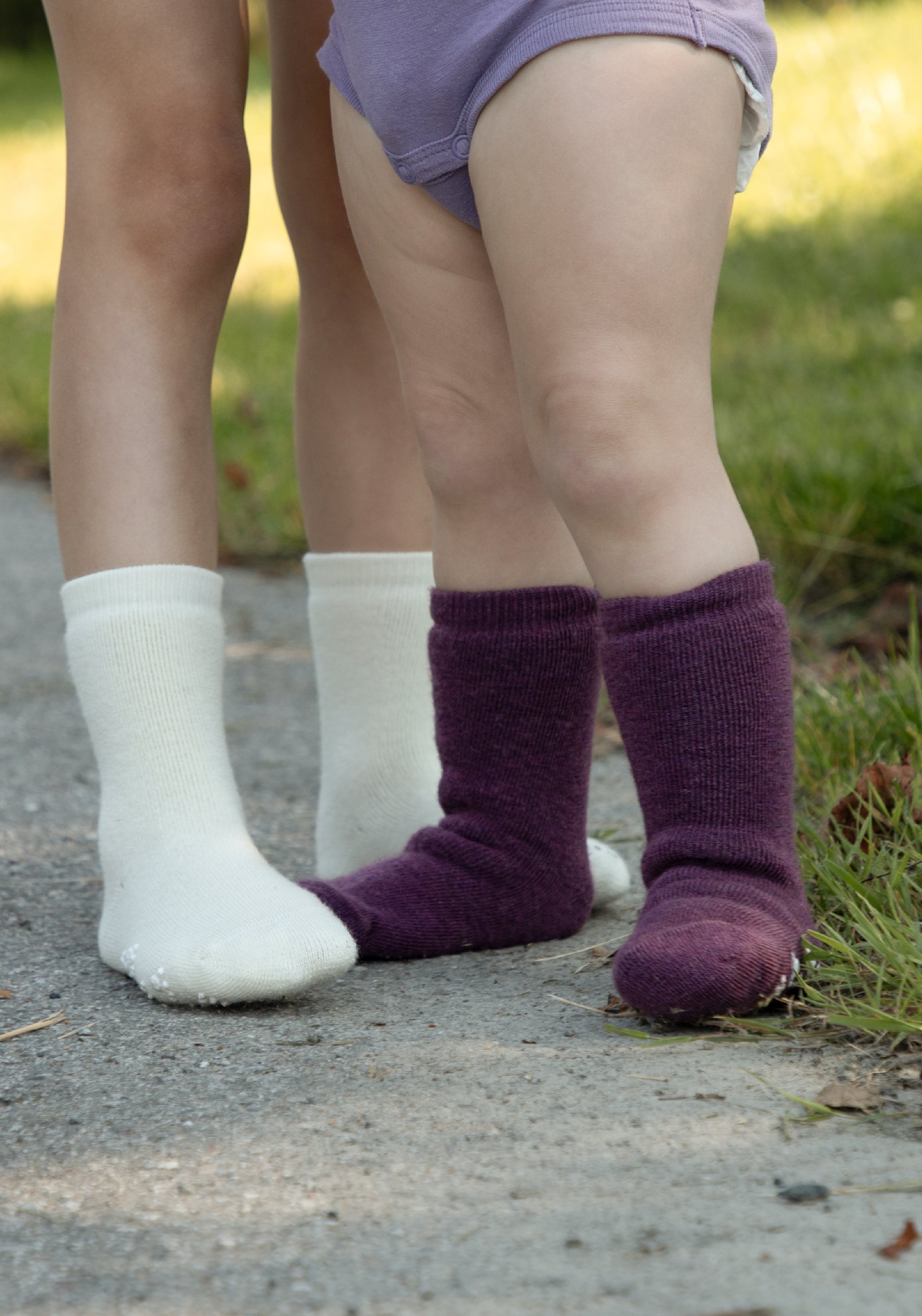 Șosete plușate cu stopper anti-alunecare din lână merinos - Aubergine Melange