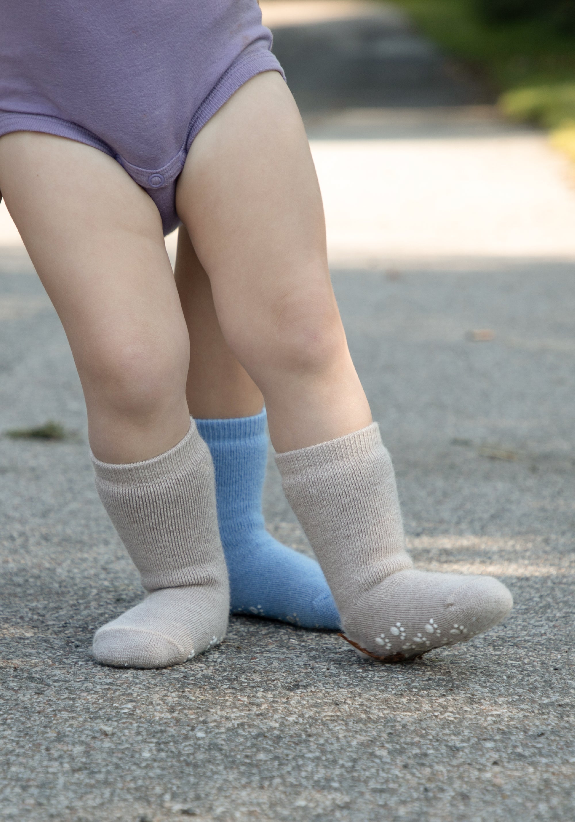 Șosete plușate cu stopper anti-alunecare din lână merinos - Beige Melange