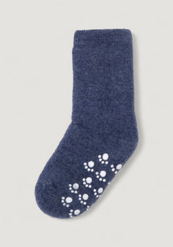 Șosete plușate cu stopper anti-alunecare din lână merinos - Denim Melange