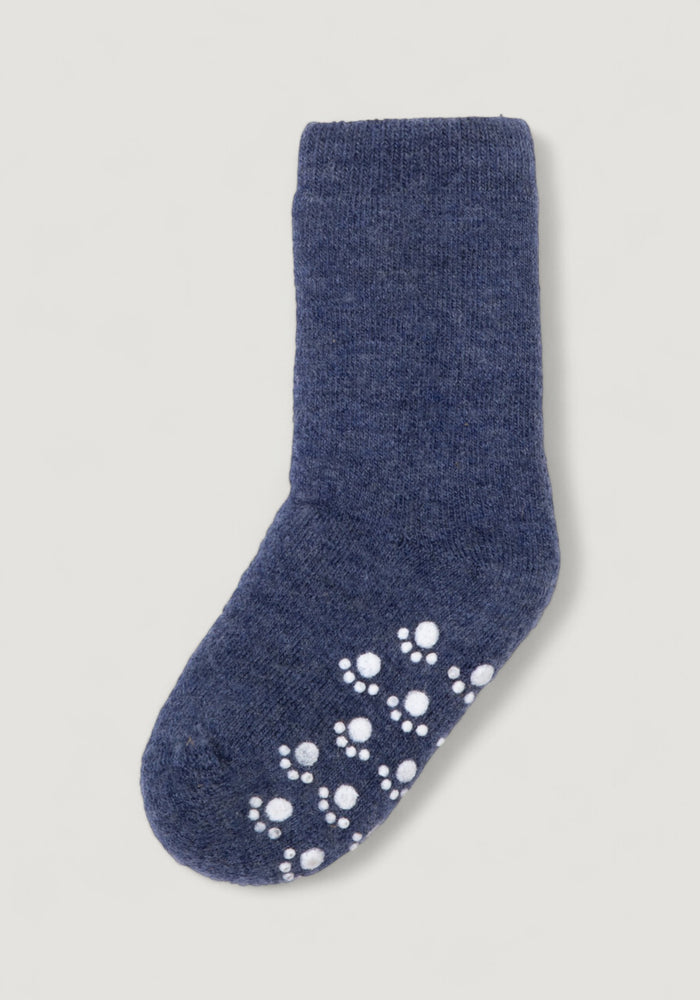 Șosete plușate cu stopper anti-alunecare din lână merinos - Denim Melange