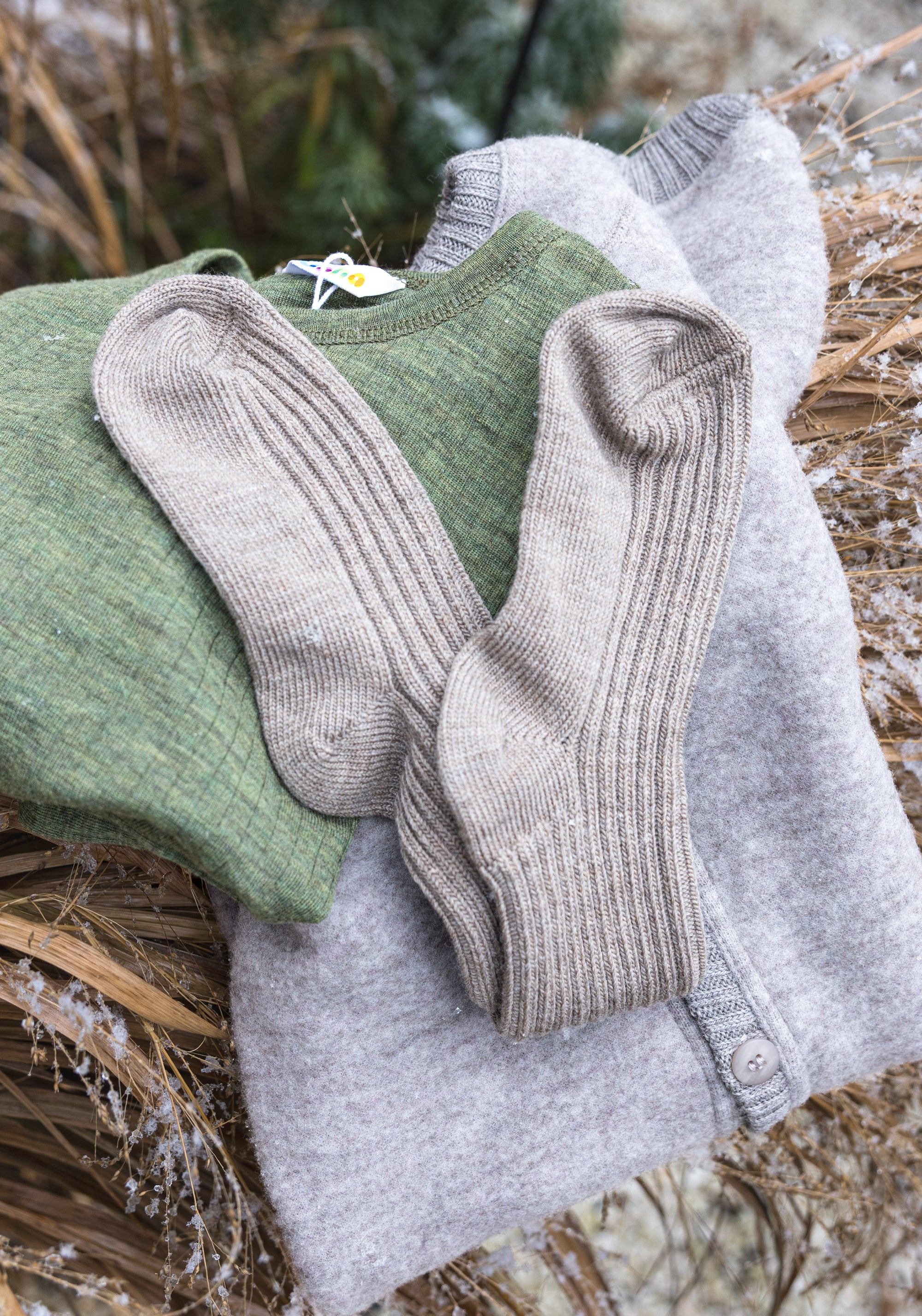 Șosete groase din lână merinos - Beige Melange